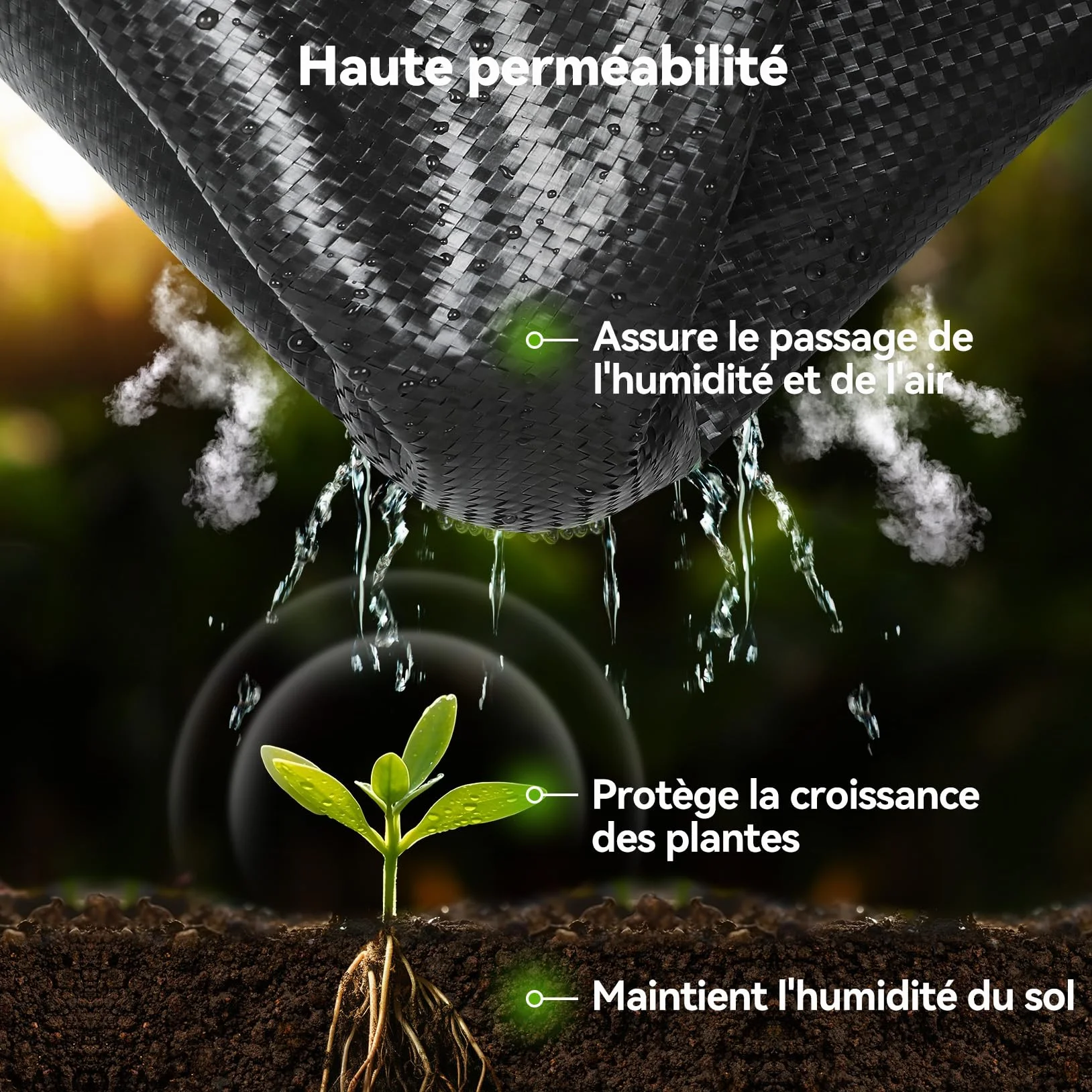 Iropro Toiles de Paillage 2m x 25m 50㎡ Geotextile Anti Mauvaises Herbes Perméable à l'eau Résiste UV Noir