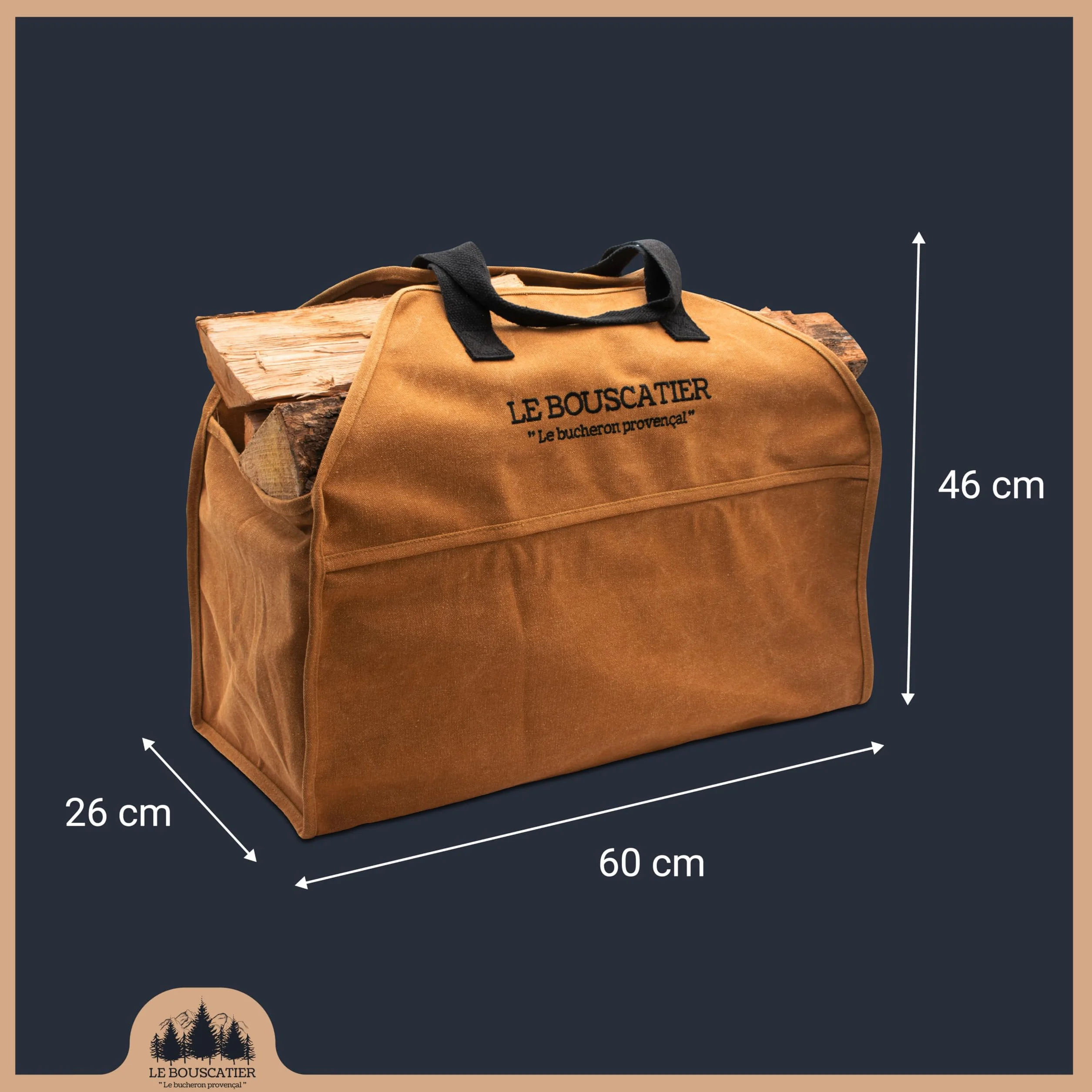 Sac de transport bois de chauffage 60x46x26cm 50L Panier multi usage extra large pour poêle cheminée brasero