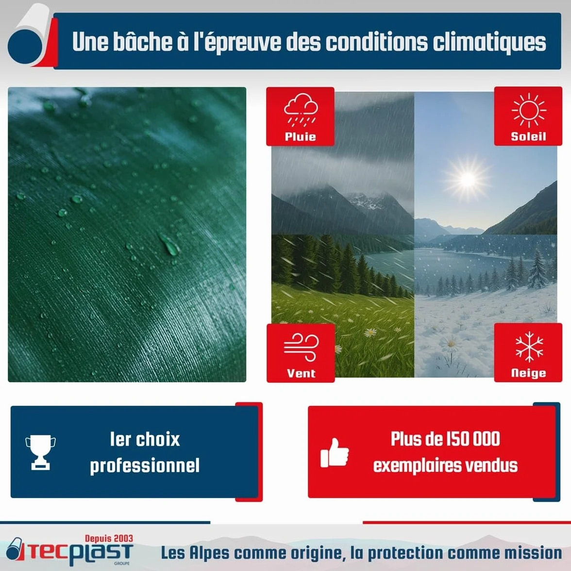 TECPLAST Bâche de Protection 3x5 m HQ250MU Verte et Marron - Haute Performance - Bâche étanche - Résistance Anti-UV
