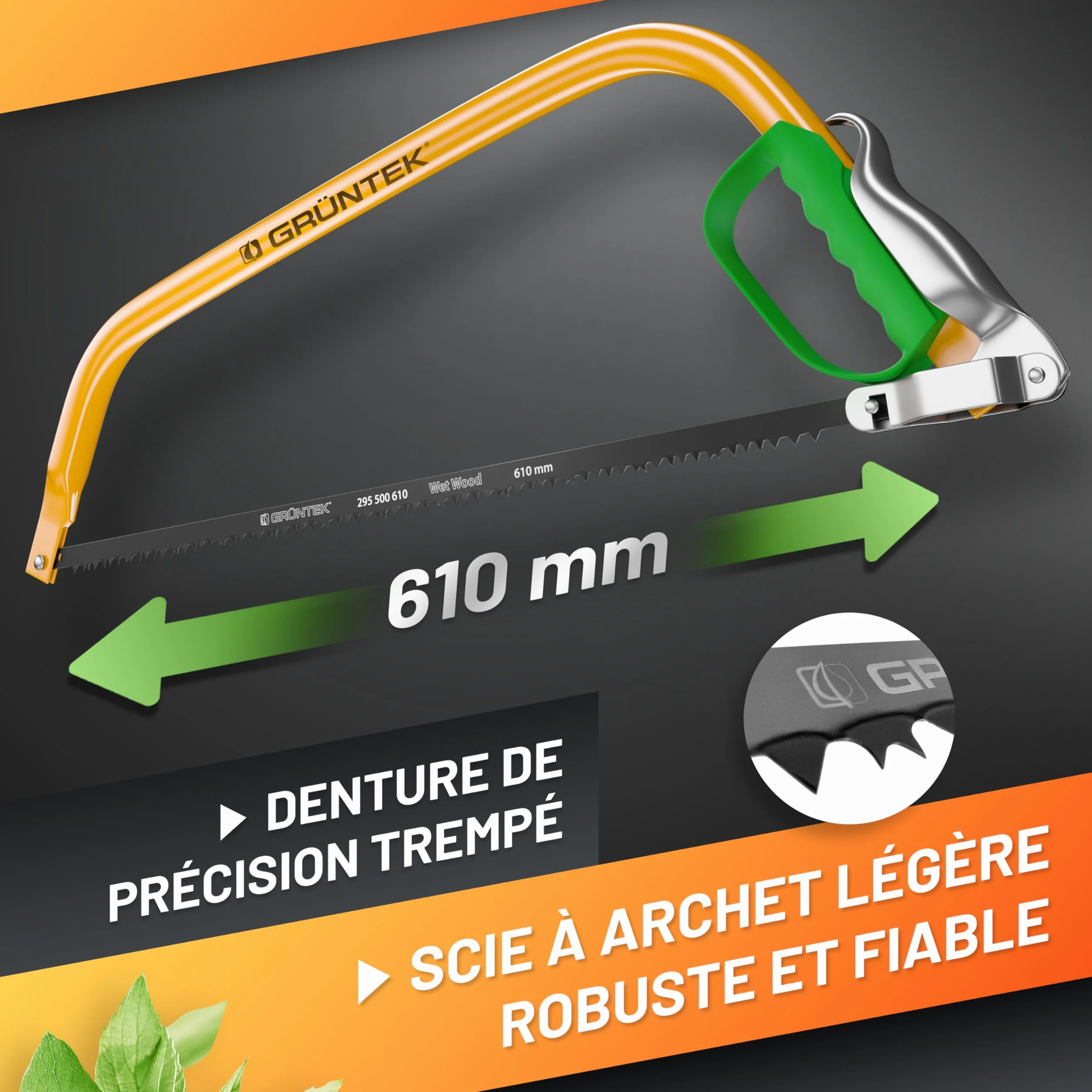 GRÜNTEK Scie à Buches. Scie Manuelle Élagueuse Bois Archet à Branches Coupe agressive MARLIN. Scies à main 610mm