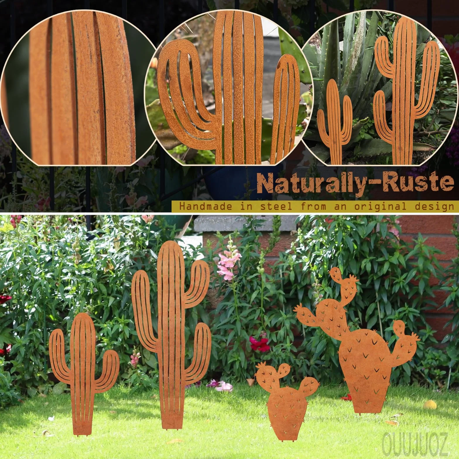 Lot de 2 cactus en métal pour décoration extérieure, plantes en acier, art de cour