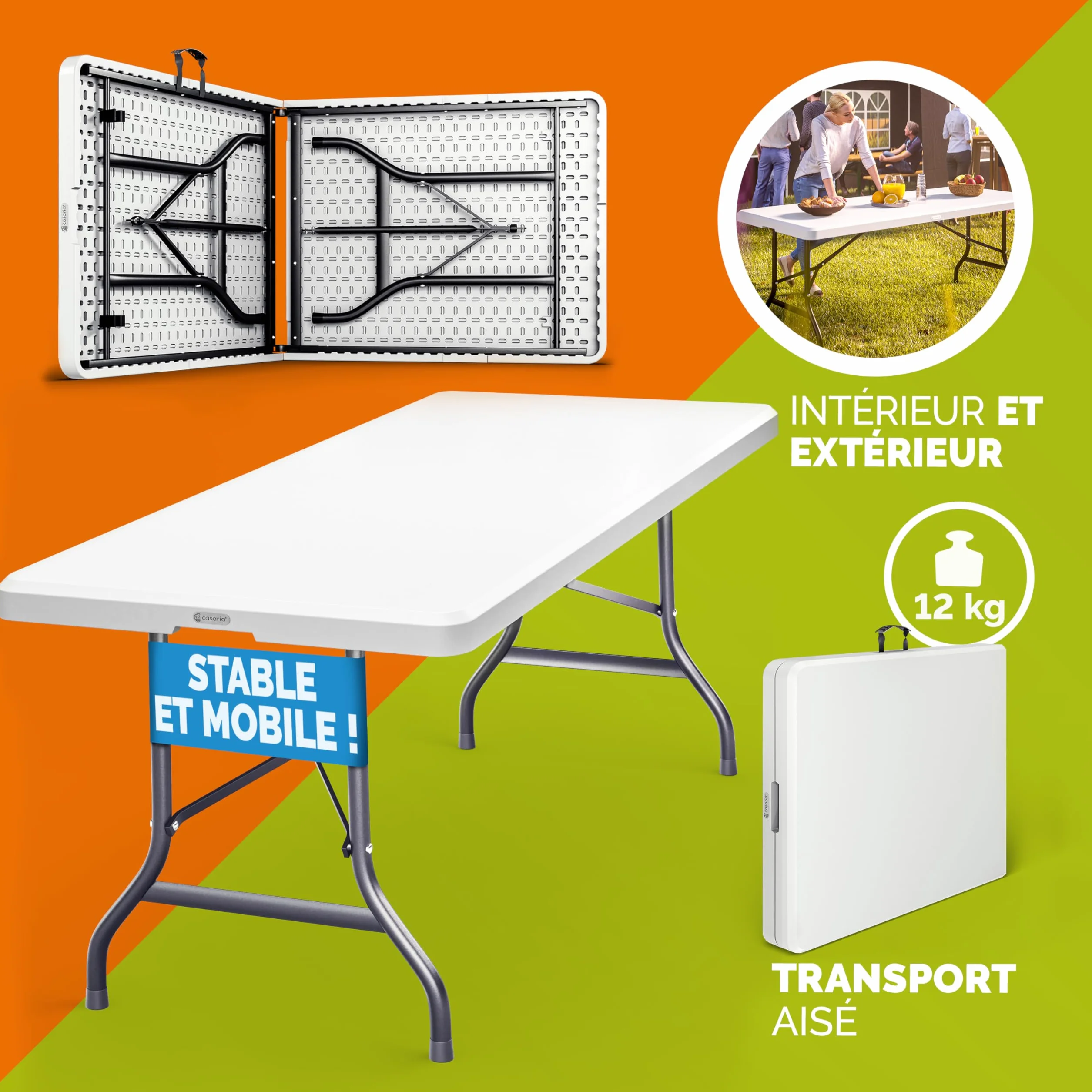Casaria Table de Camping Pliante Plastique rectangulaire 8 Personnes intérieur extérieur