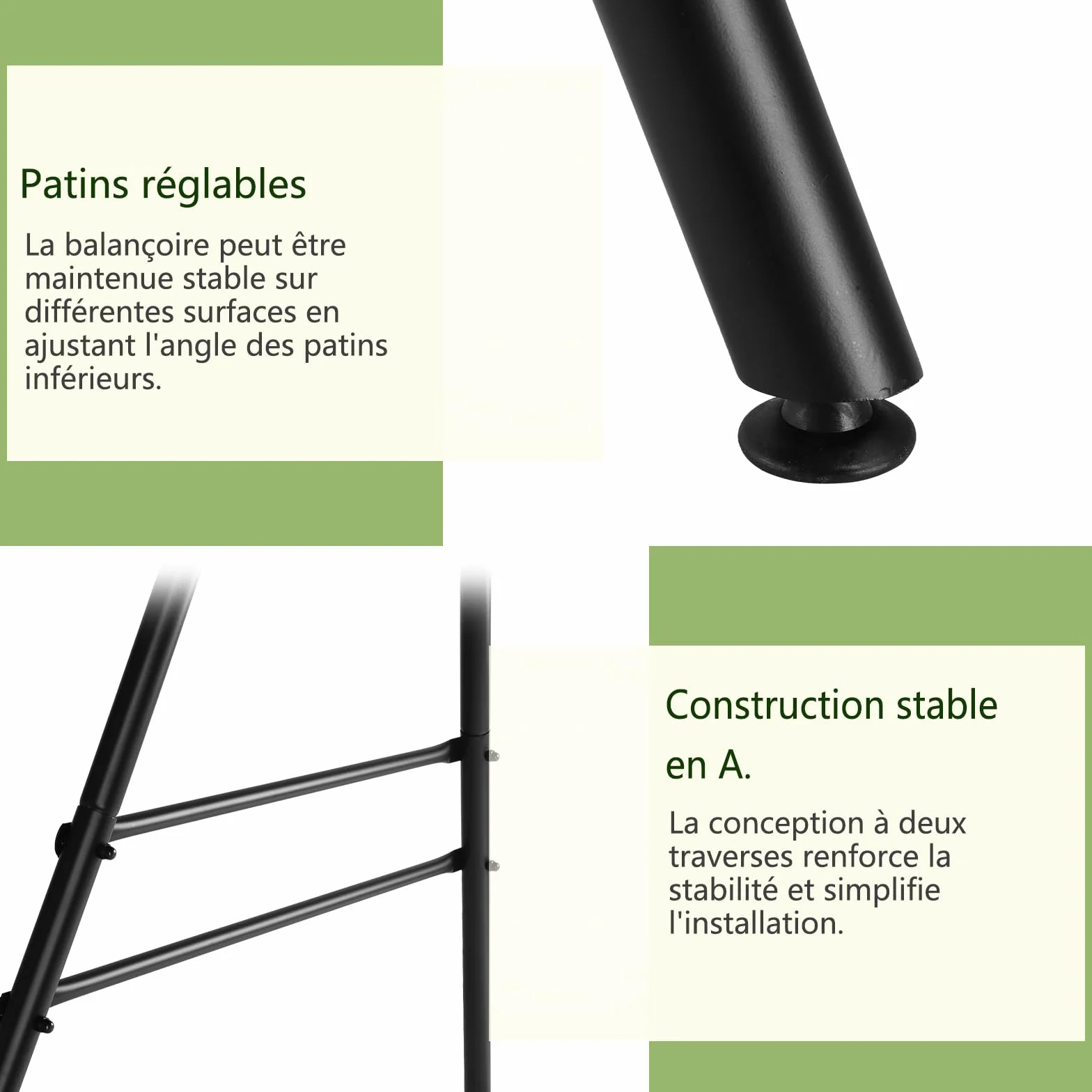 LEADZM Support Hamac Portable Double Barre Transversale 133×137×180 cm