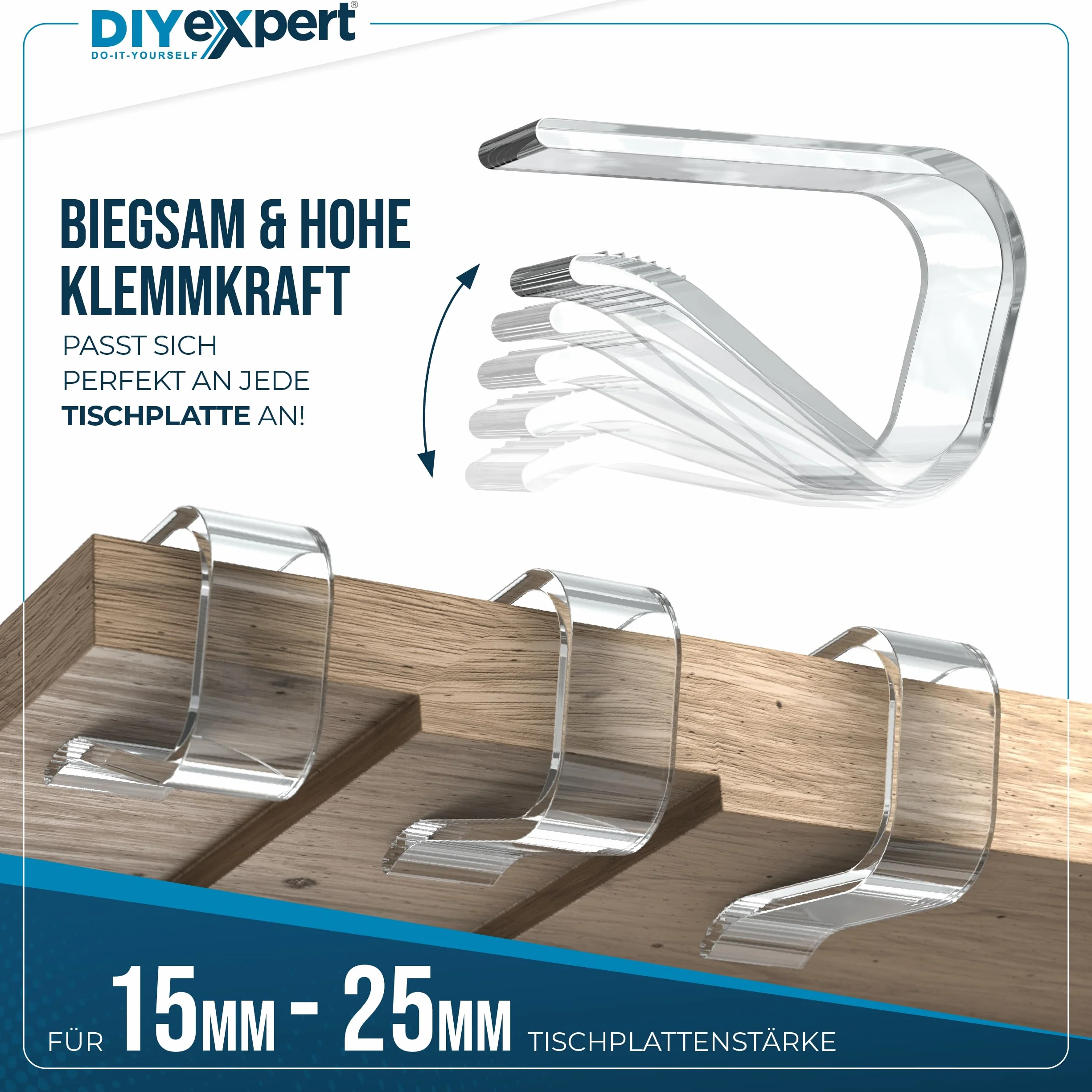 DIYexpert Lot de 8 pinces à nappe transparentes 25 mm résistantes aux intempéries antidérapantes
