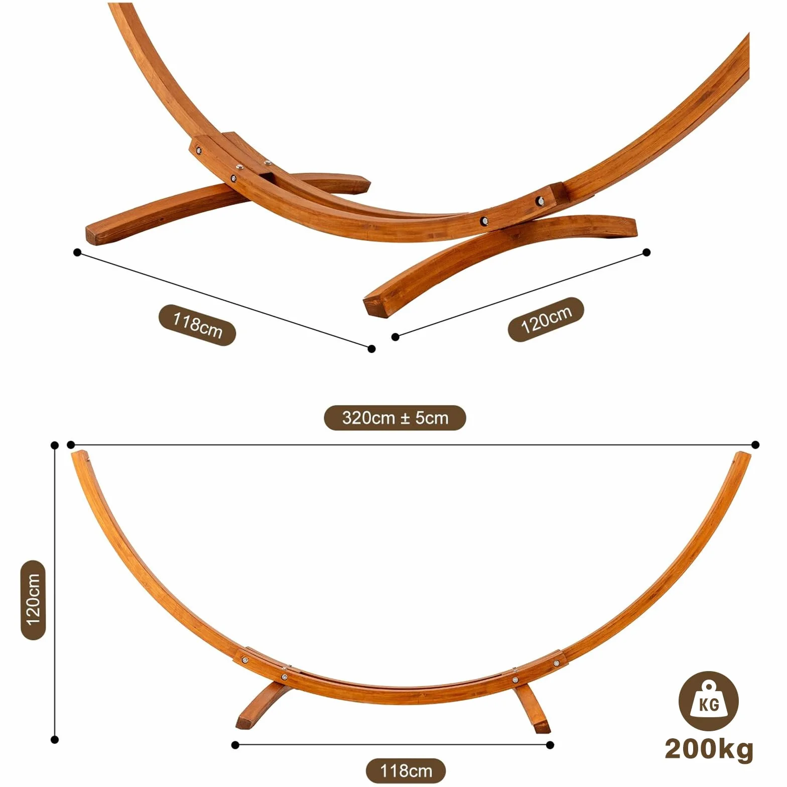 Hamac avec Support en Bois 2 Hamacs Inclus 200 kg 320×120×120 cm Ajustable Jardin Terrasse Balcon