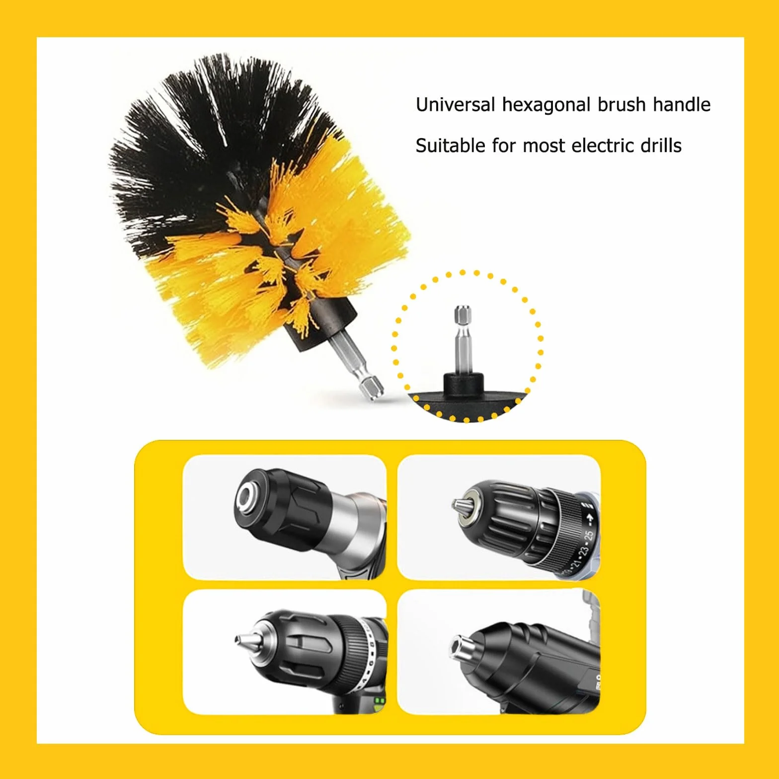Kit de 3 Brosses pour Perceuse - Nettoyage Profond Voiture, Jantes, Carrelage & Cuisine - Accessoire pour Visseuse/Perceuse avec Têtes Conique, Plate et Ronde