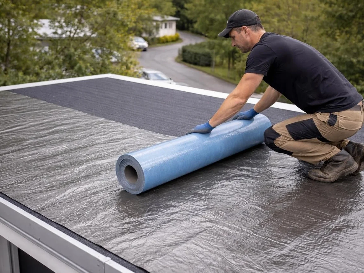 Membrane d'étanchéité en bitume élastomère avec revêtement aluminium coloré 10 m2. Format autocollant 1 x 10 m de peinture au plomb