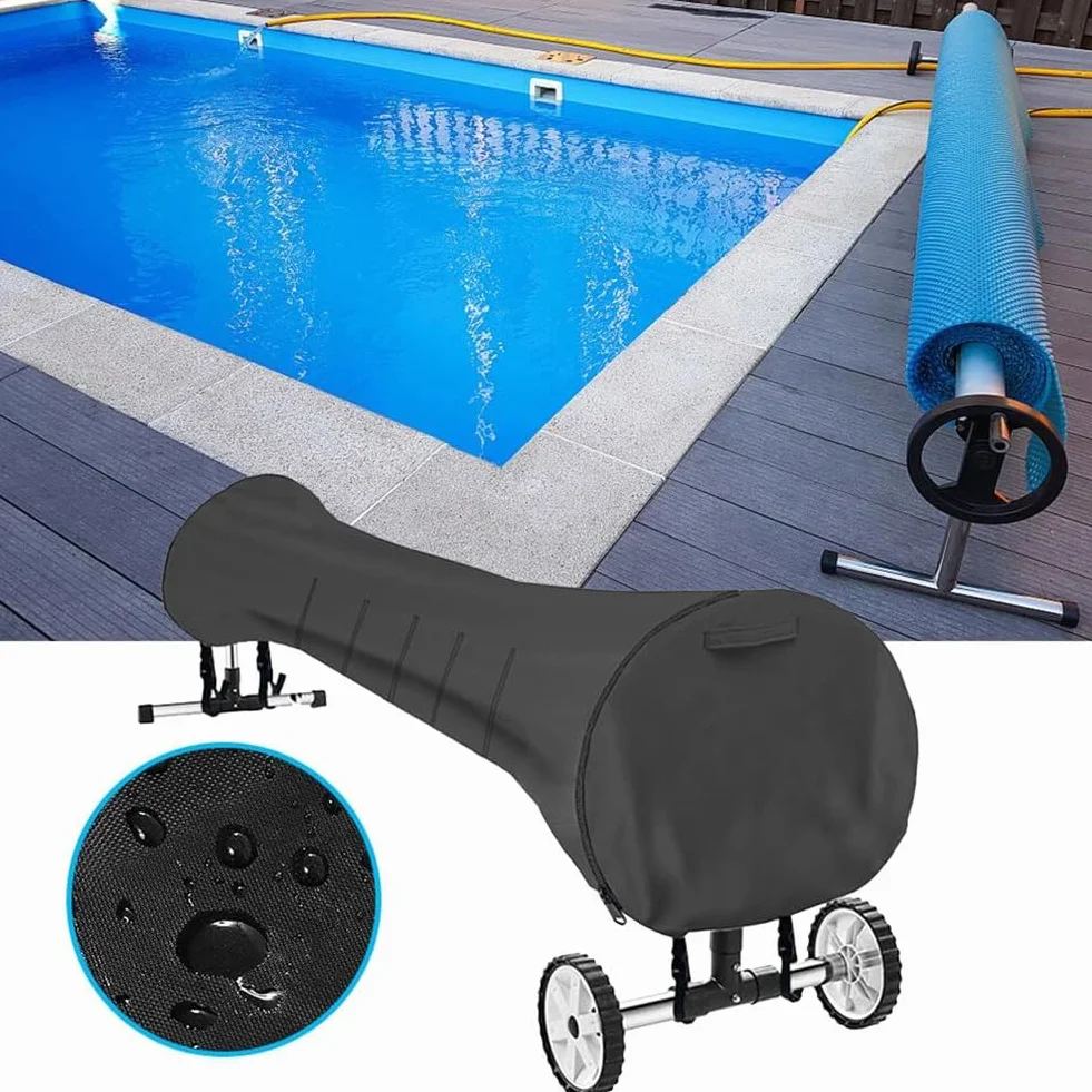 Bâche Protection Piscine 420D Oxford Étanche Anti-UV Anti-Vent 18FT Gris