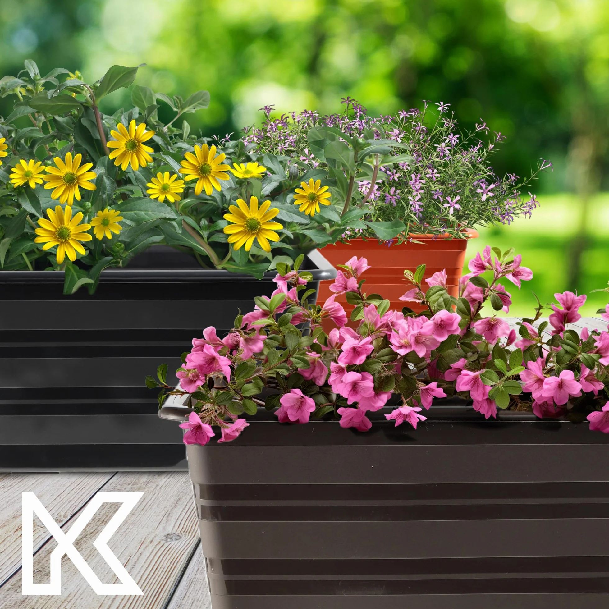 KADAX Jardinière marron 4x40 cm, pot de balcon en plastique résistant aux intempéries