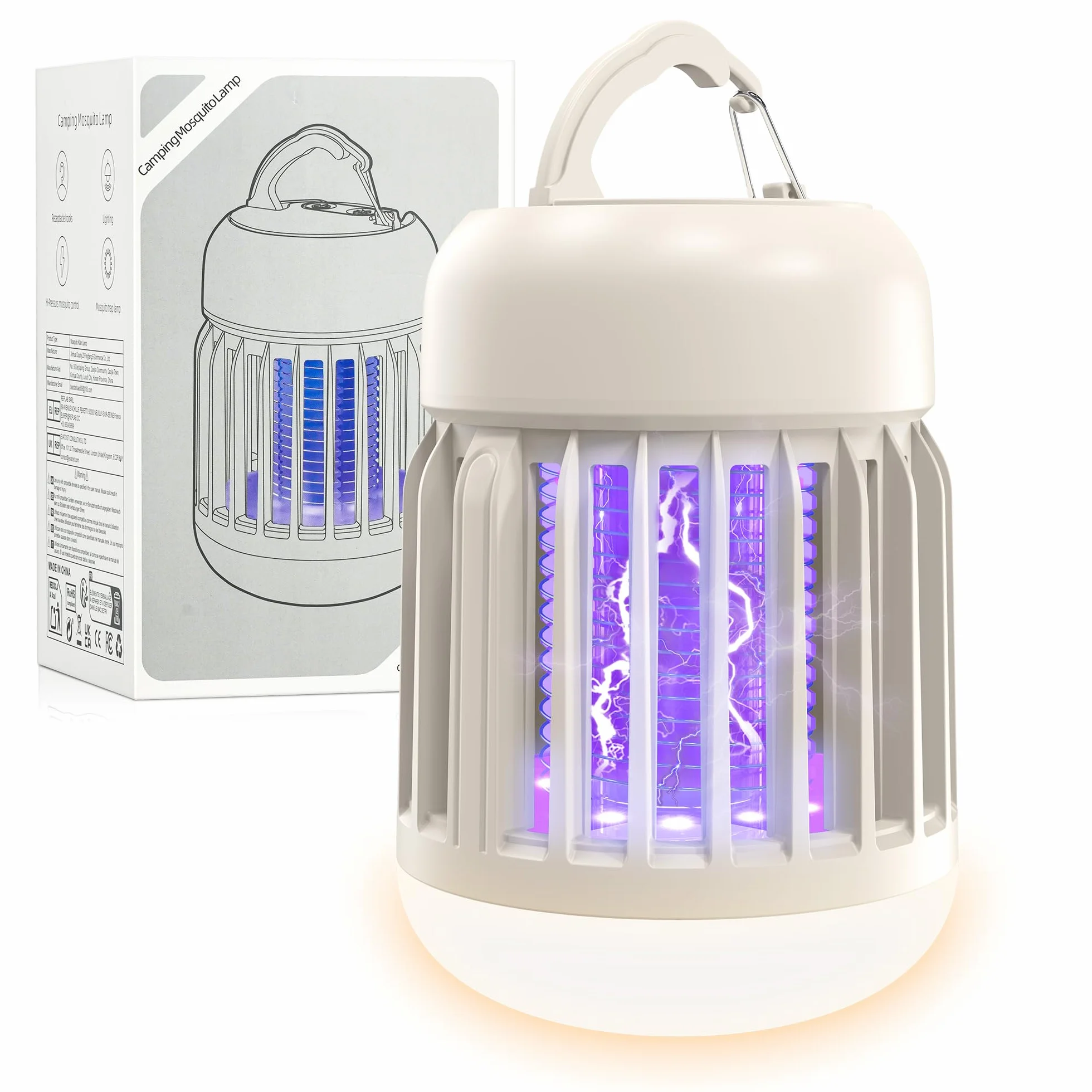 Lampe Anti Moustique LED 3 Couleurs, 2500V 14.8W 2 en 1 Électrique UV Tue Mouche Intérieur Extérieur