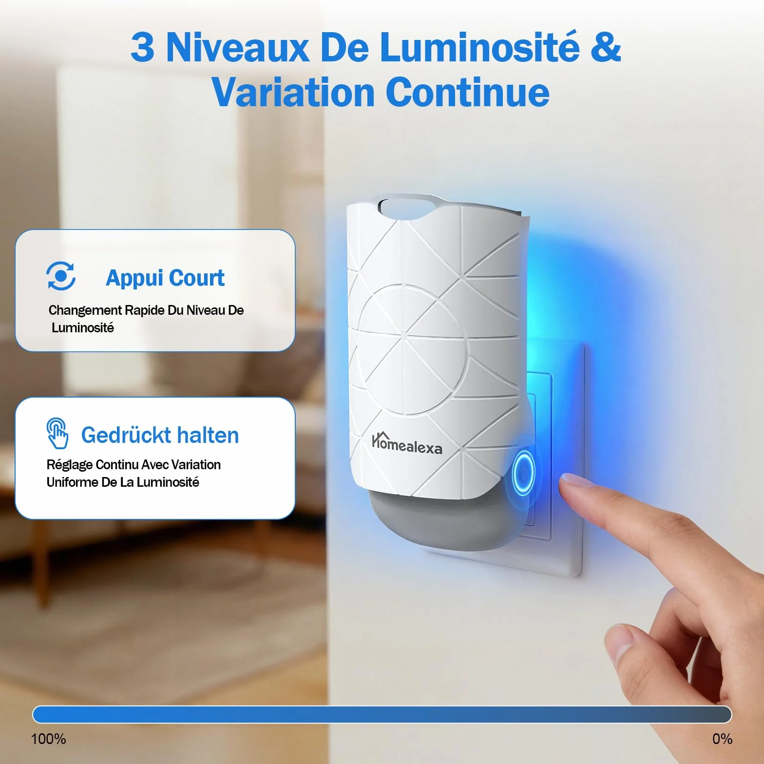 Homealexa Piège à Moucherons Intérieur LED UV Électrique, Anti Moucherons, Prise Rotative 180°, avec 6 Cartes Adhésives