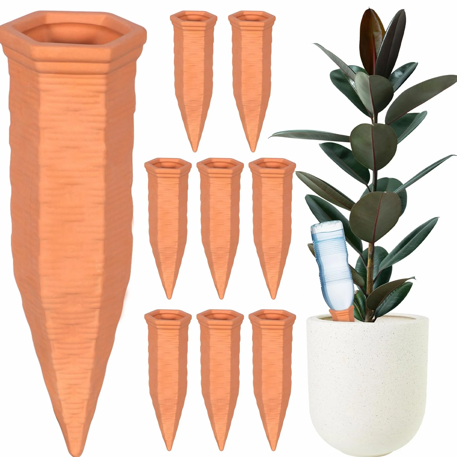 Cône d'Arrosage pour Plante d'Intérieur, Réservoir d'Eau, Terracotta, 8 Pièces
