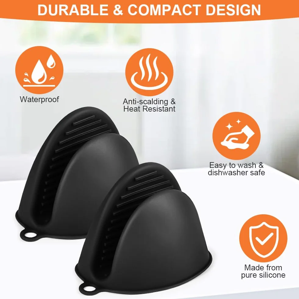 Gants de Cuisine épais en Silicone, 1 Paire Résistant à la Chaleur Antidérapants pour Cuisiner Barbecue Cuisson (Noir)