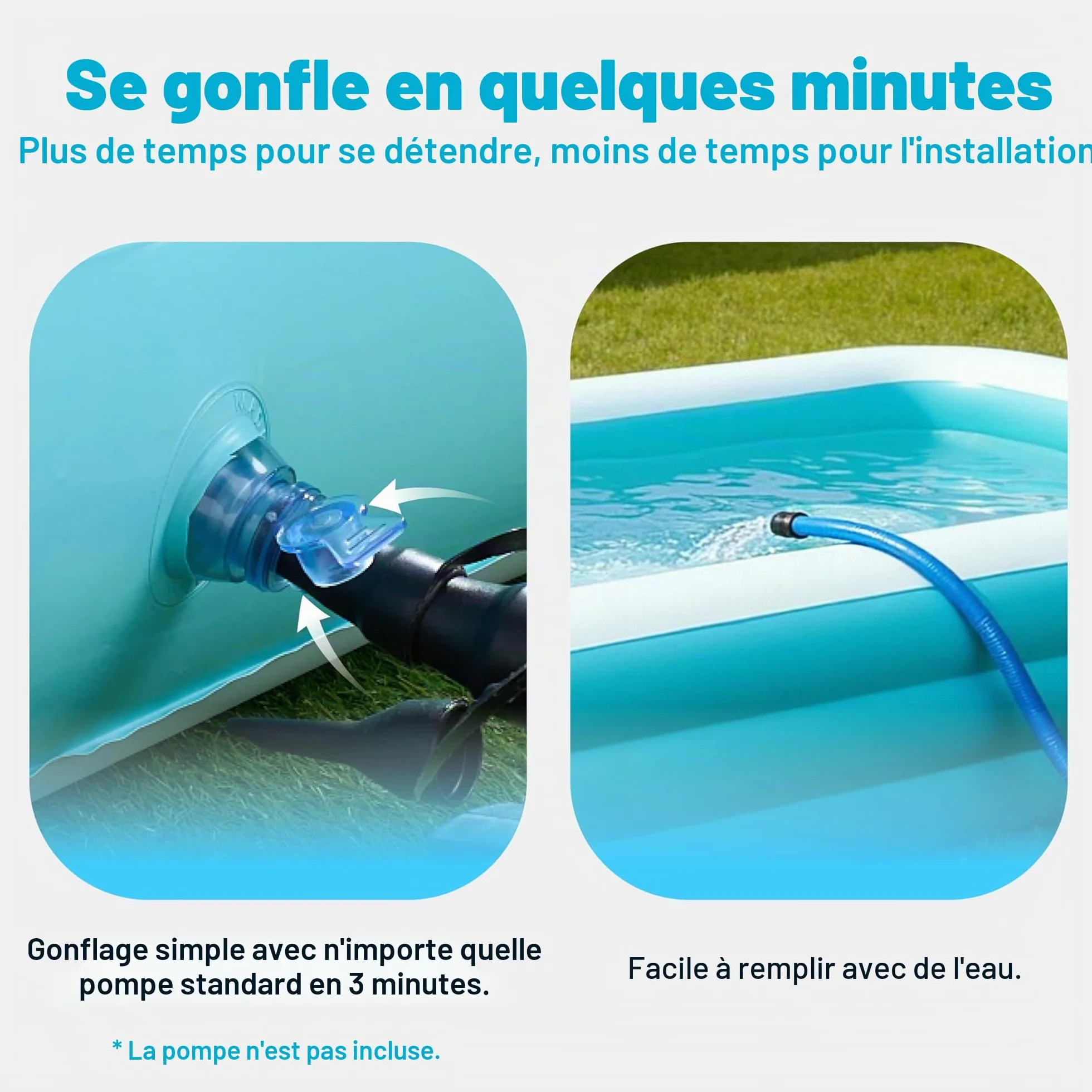 SLOOSH Piscine gonflable pour adultes 304,8 x 182,9 x 55,9 cm familiale hors sol durable