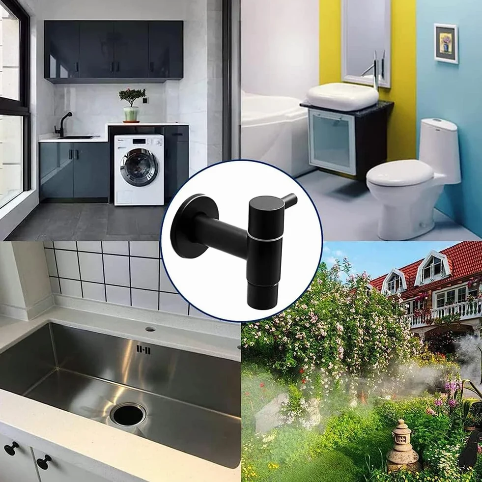 Robinet Mural Noir Acier Inoxydable Eau Froide Salle de Bain Lavabo