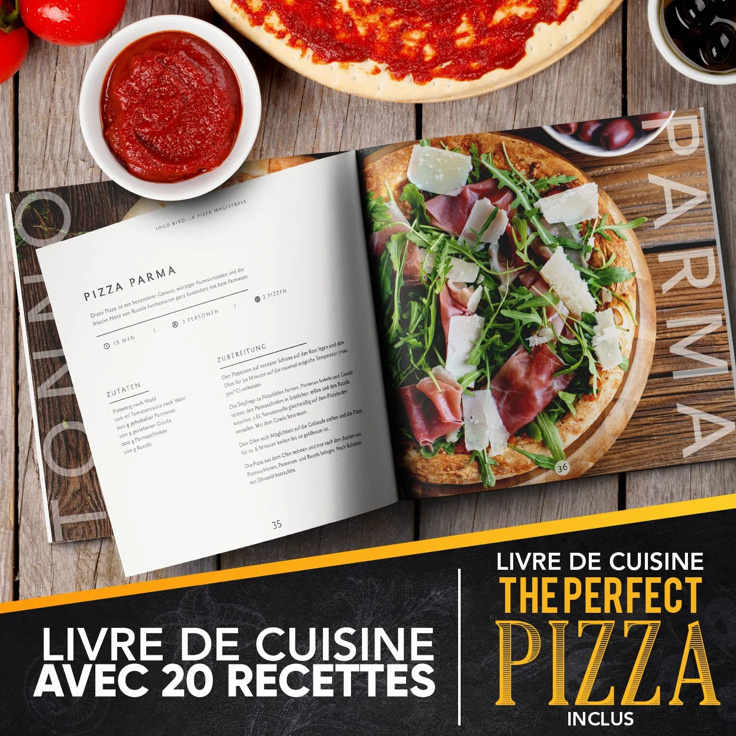 Pierre à pizza barbecue gaz Loco Bird 38x30 cm cordiérite rectangulaire kit 3 pièces