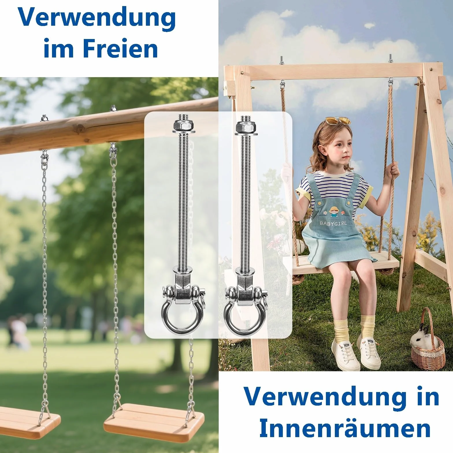 Crochets de Balançoire M10 280mm Acier Inoxydable avec Roulements Lot de 4 pour Hamac Chaise Suspendue