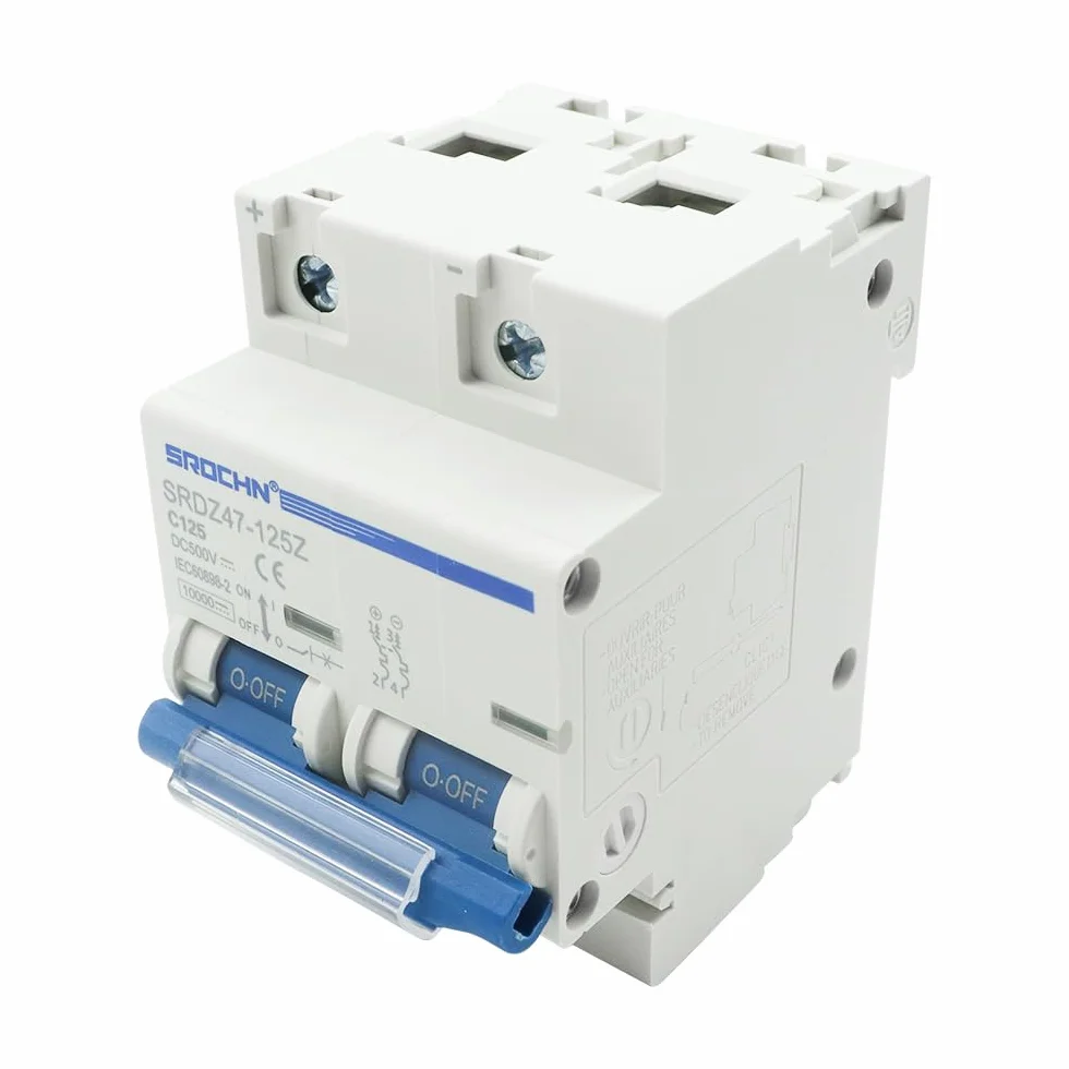 Disjoncteur photovoltaïque CC HSB6C-DC 2 pôles DC500 V 125 A Système connecté au réseau de cellules solaires Disjoncteur photovoltaïque Installation sur Rail DIN 35 mm