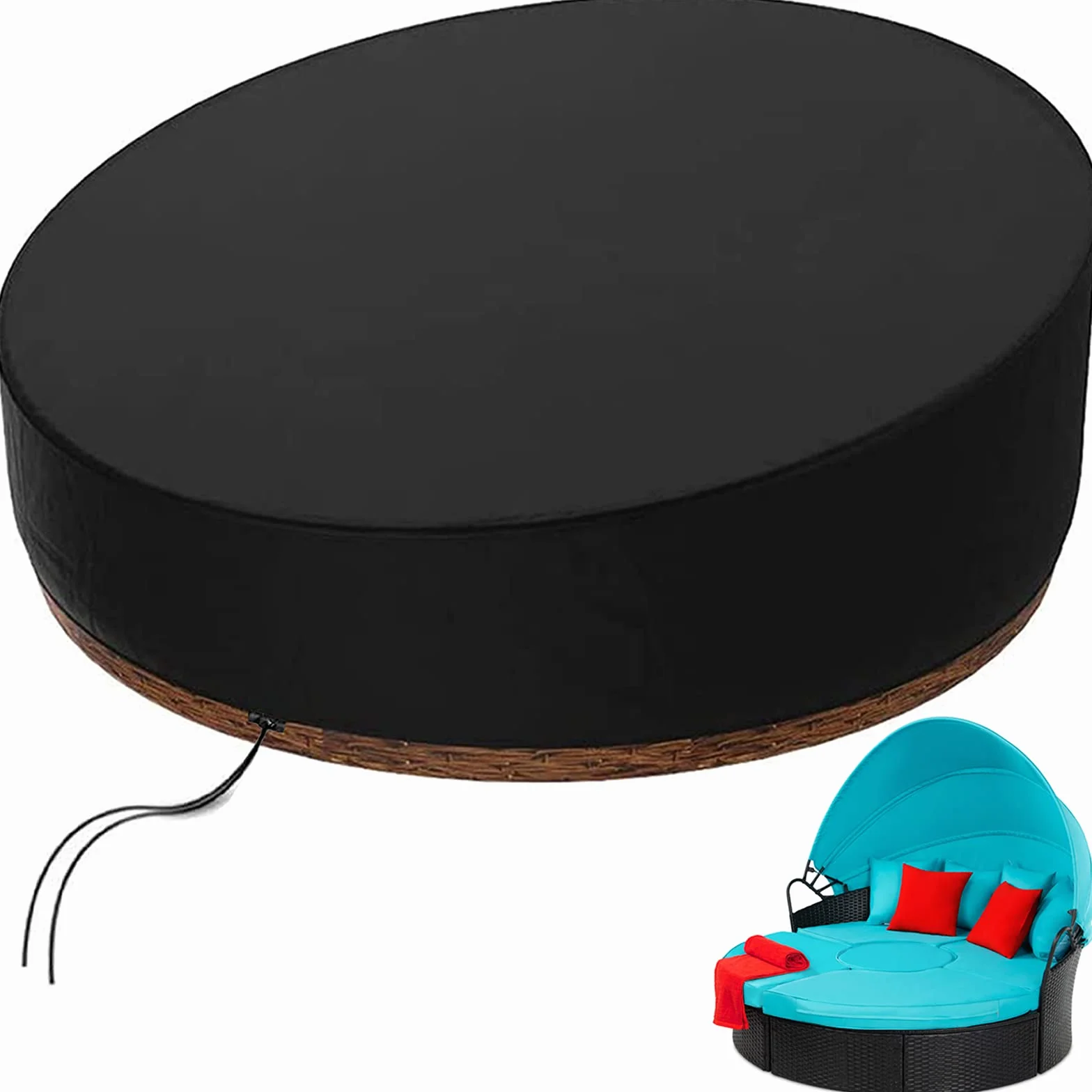 Housse Lit de Jardin Rond Imperméable 420D Tissu Oxford Noir 2m 2,1m 2,5m