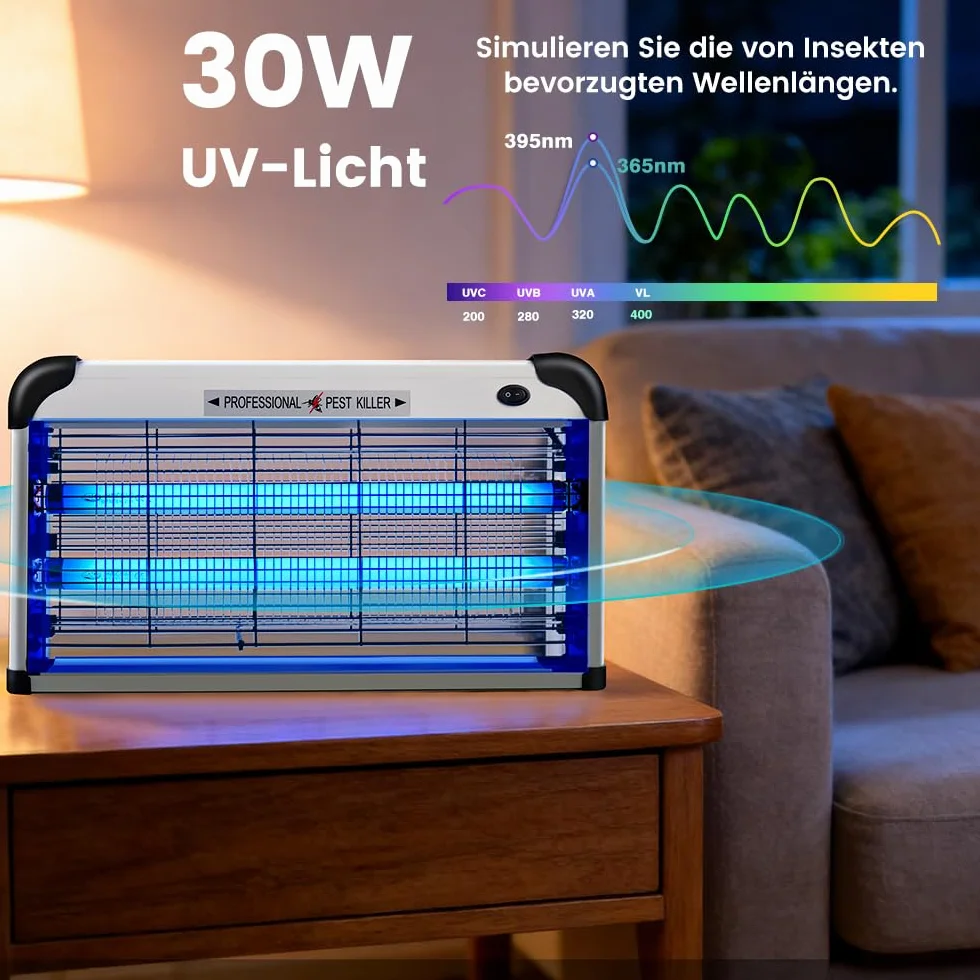 Lampe Anti Moustique Exterieur 3500V Tue Mouche Electrique UV 30W Grille de Securite