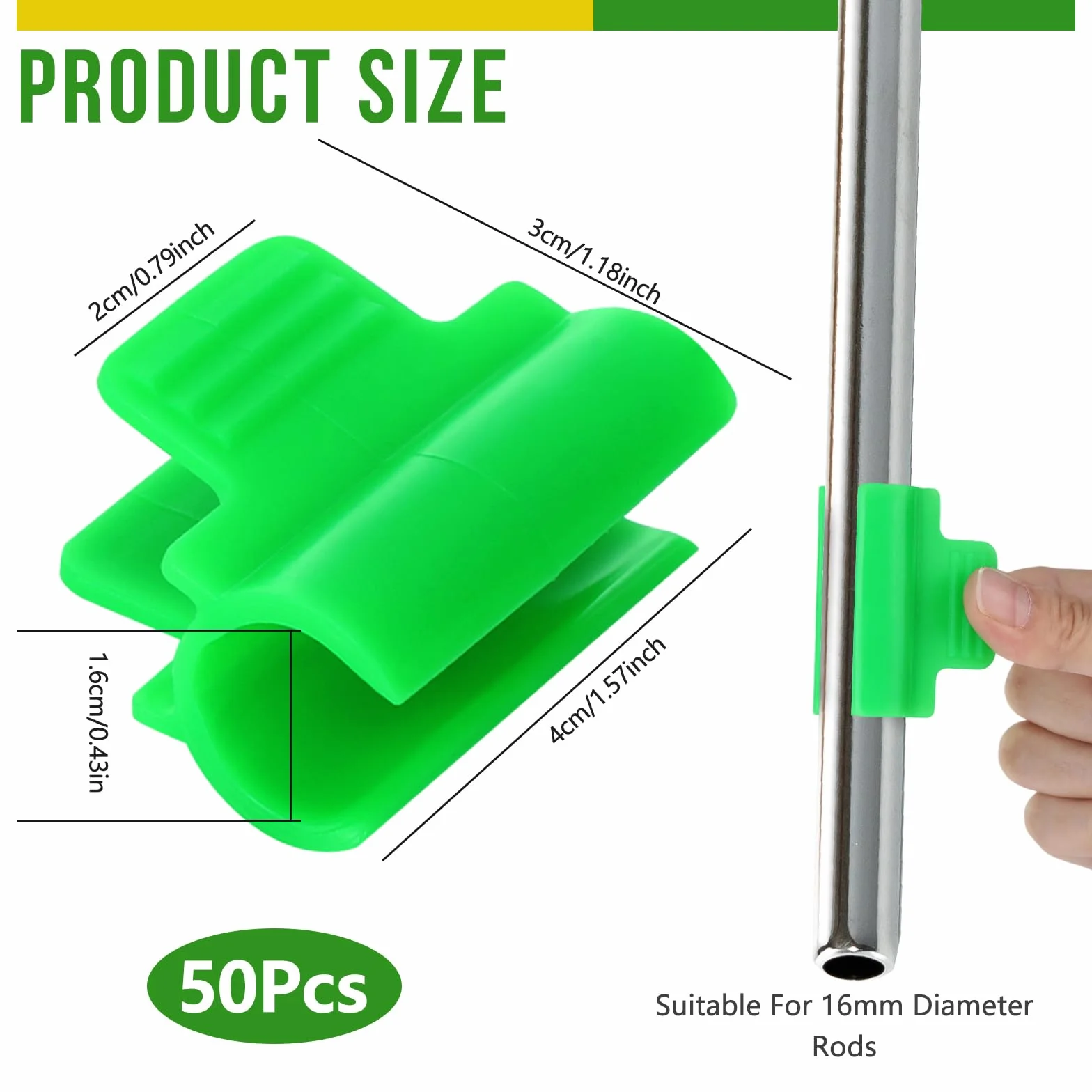 Pinces de Serre Jardin 16mm Antidérapant Vert Plastique 50 Pièces Clips pour Serre Tunnel Filet Oiseaux