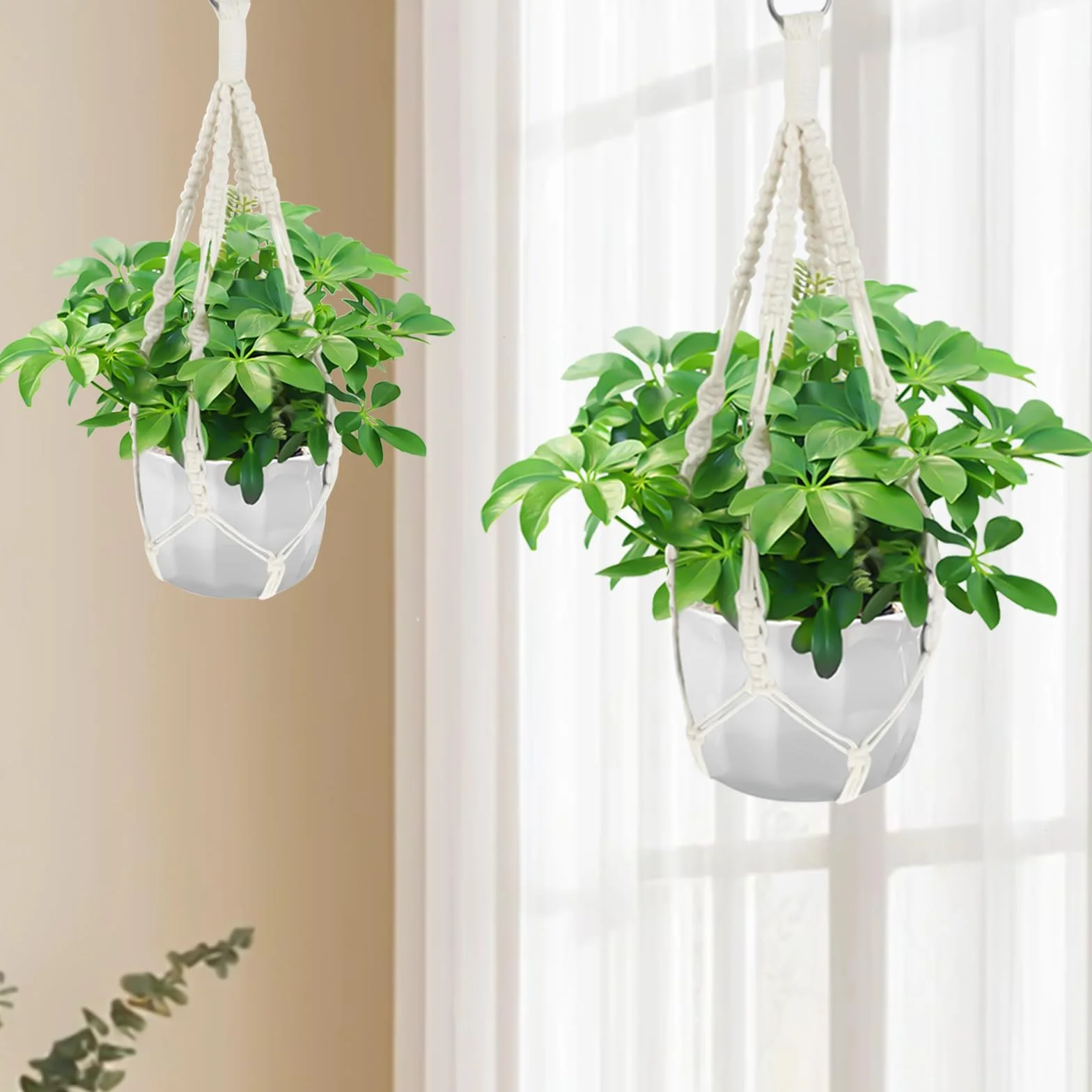 Suspension Plante Intérieure 50 cm Macramé Panier Corde Coton Décoration Maison