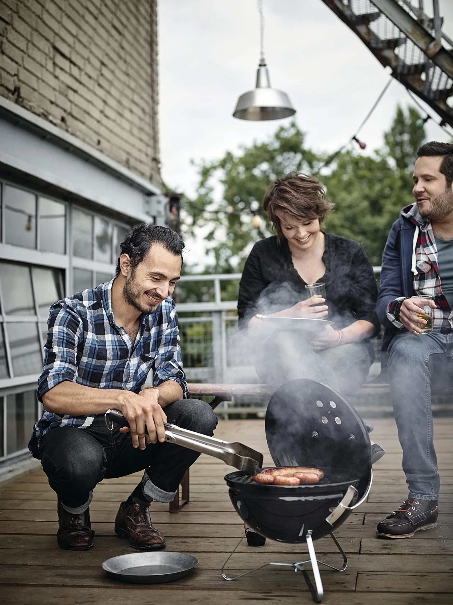 Weber Smokey Joe Premium Barbecue à charbon 37 cm, couvercle émaillé porcelaine, bleu ardoise