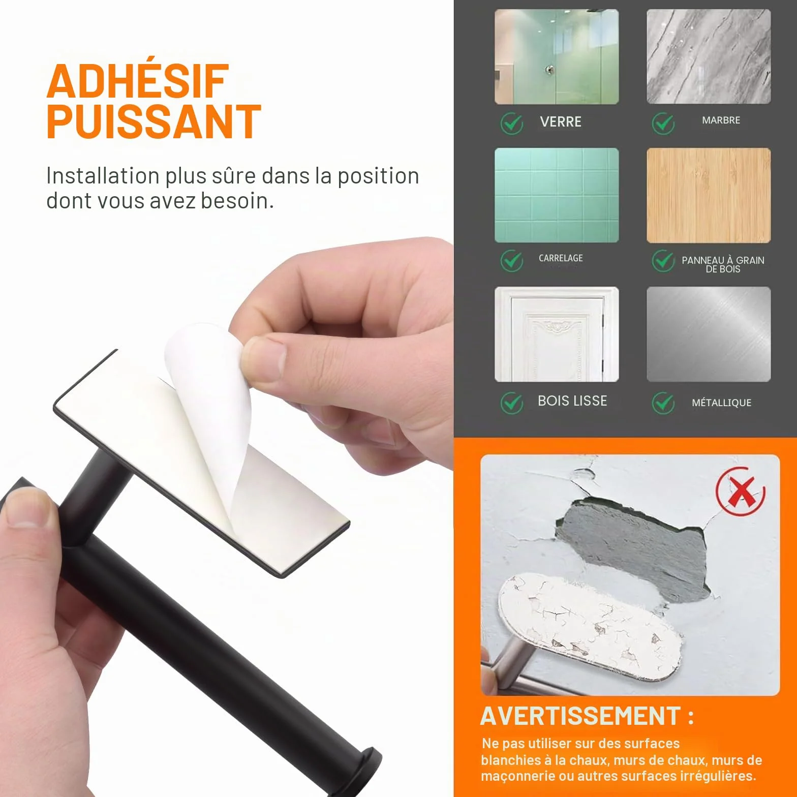 Ibergrif MK34052B, Porte Papier Toilette, Support Papier Toilette Mural, 304 Acier Inoxydable Porte Rouleau Toilette, sans perçage Porte-Papier hygiénique Autocollant, Noir