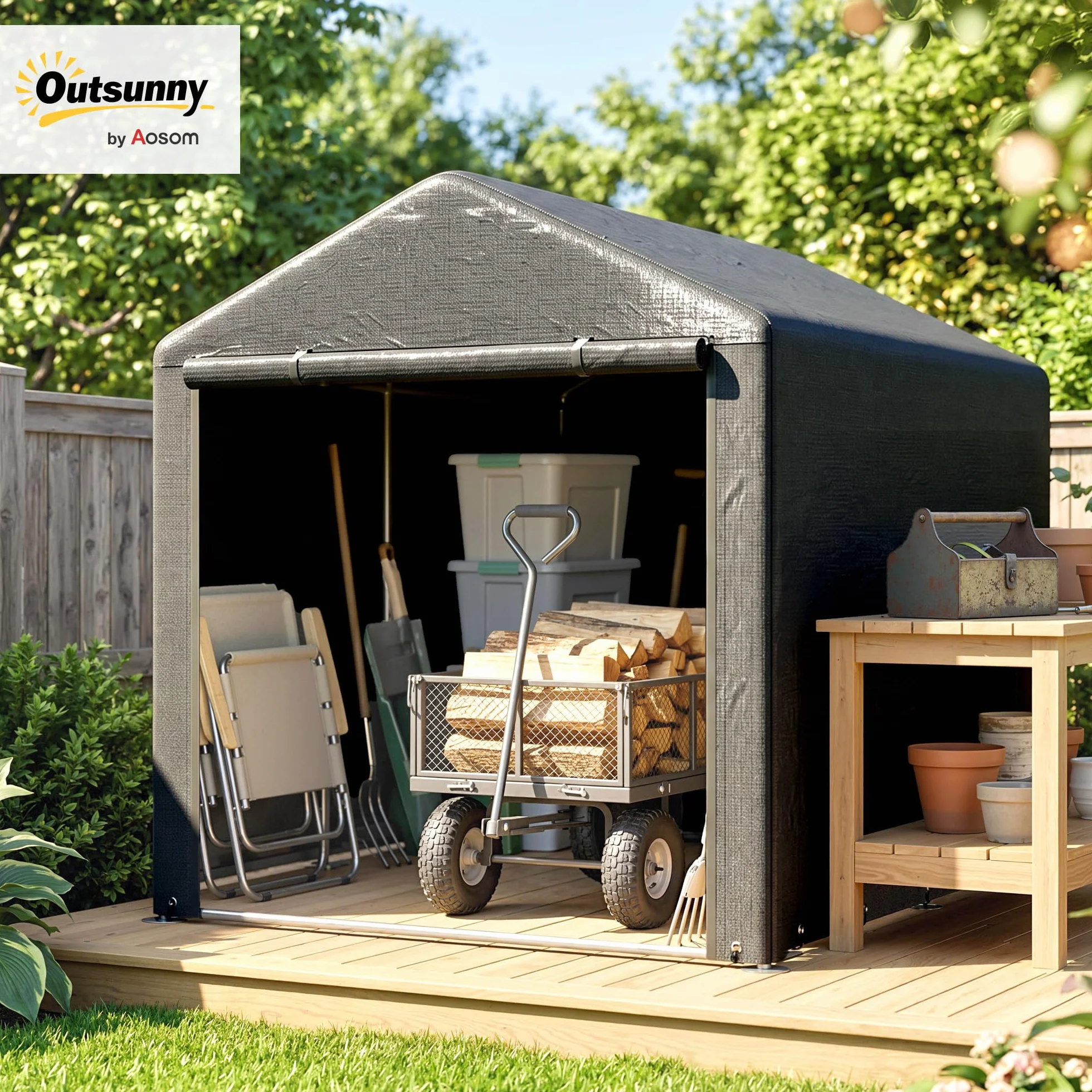 Outsunny Abri de Jardin Tente de Stockage Imperméable 160x218x172cm Gris Foncé