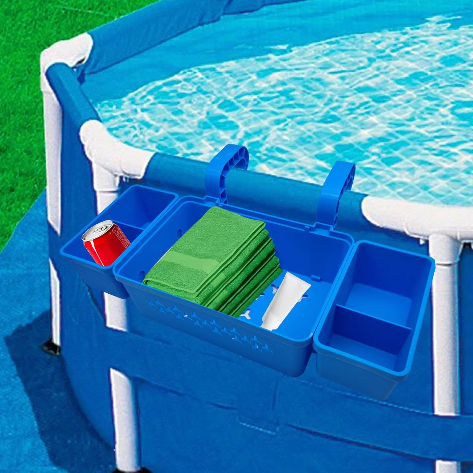 Panier de rangement pour piscine hors sol - Support multifonctionnel au bord de la piscine