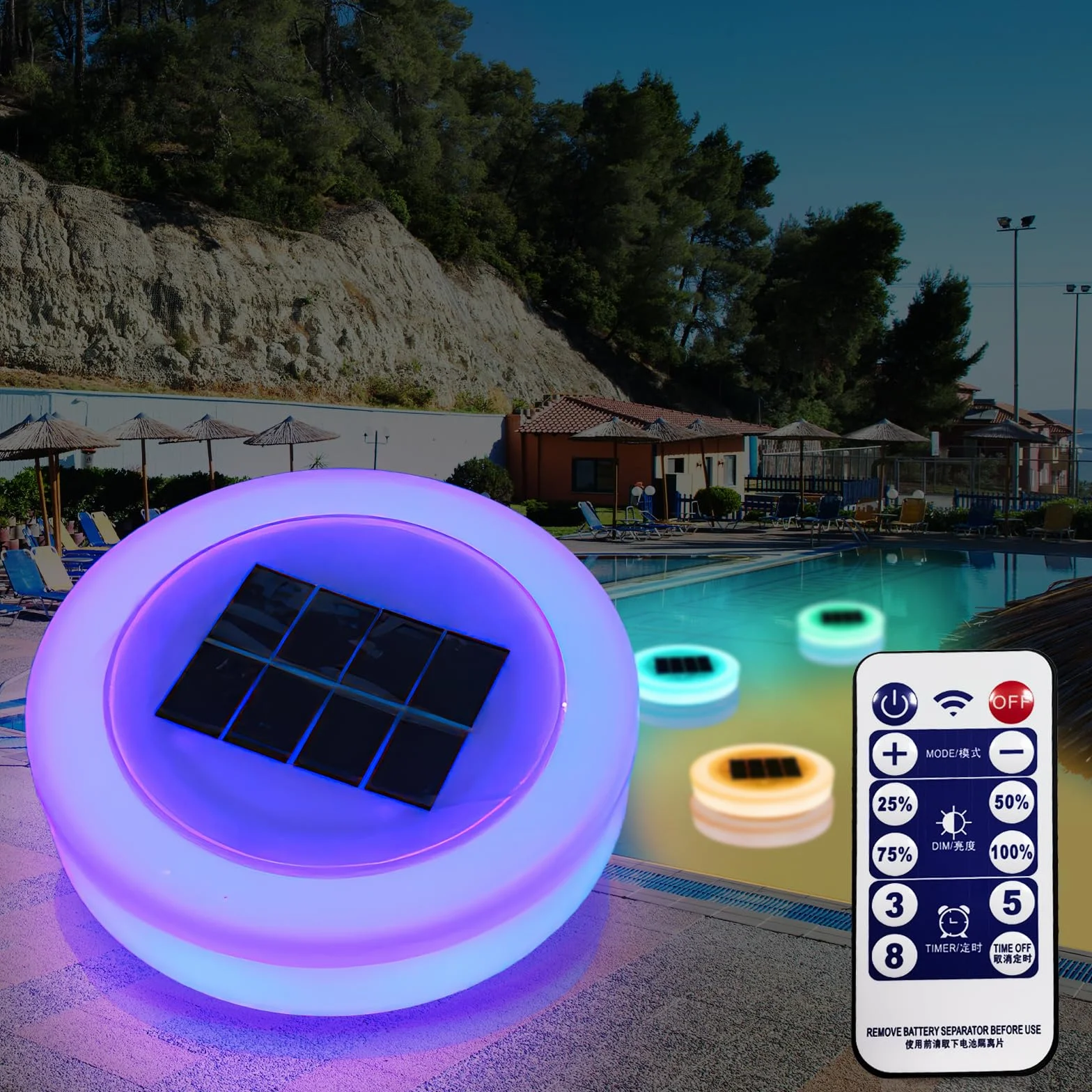 Lumière Piscine Flottante Solaire 7 Couleurs avec Télécommande Fonction Minuterie