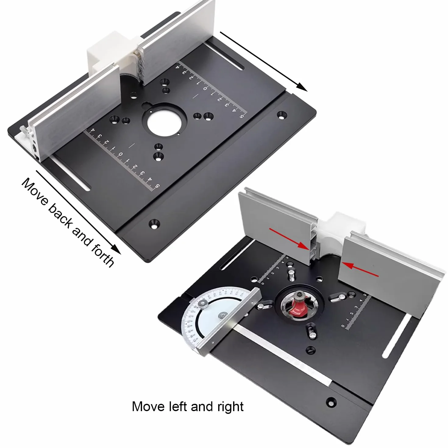 Table Defonceuse a Bois mit Plaque D'insertion Défonceuse, Plaque Lift Base Support Levée Maximale 51mm, Défonceuse Sur Table Aluminium pour Moteurs avec 64 à 65 mm de Diamètre (Noir)