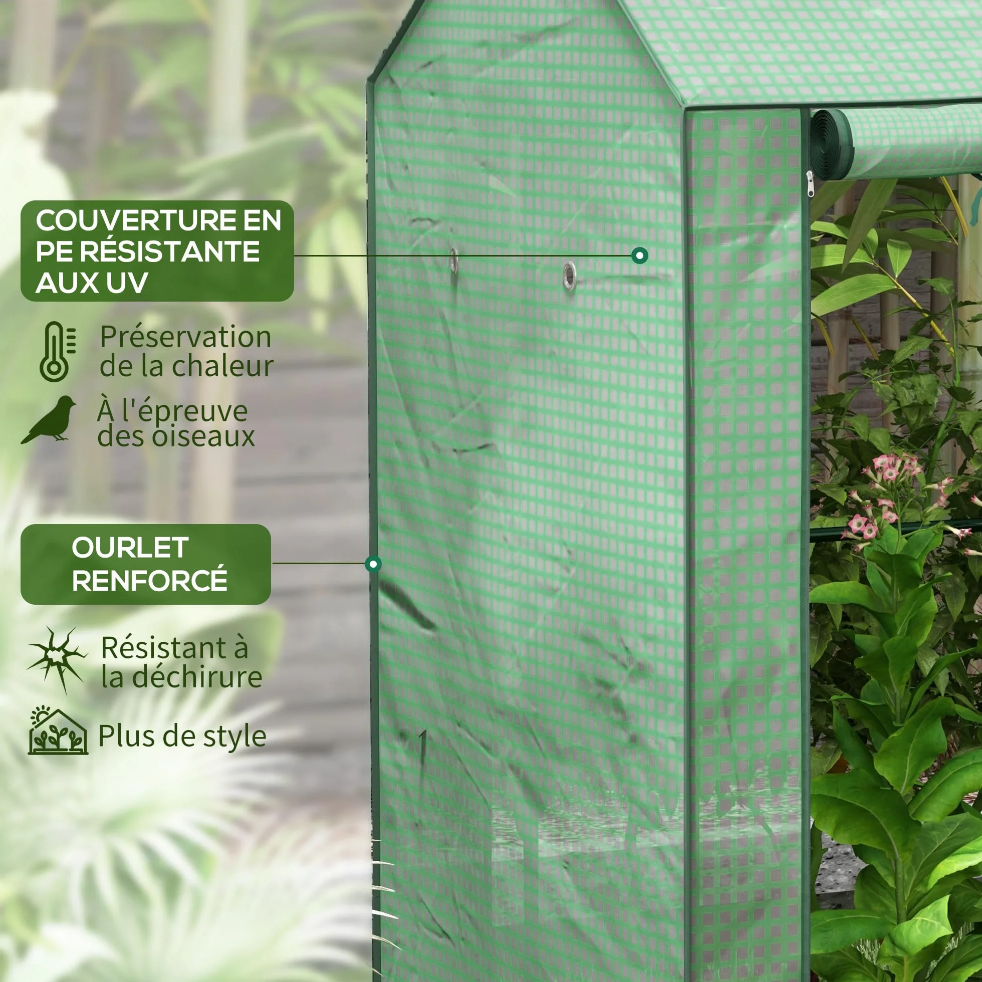 Outsunny Serre de Jardin PE 135 g/m² Châssis Acier 2 Portes zippées 100 x 80 x 150 cm Vert