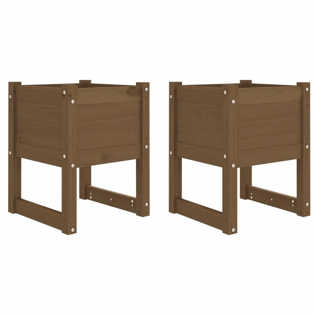 vidaXL Jardinières Pots de Fleurs Bois Massif Pin 40x40x52,5 cm Marron Miel