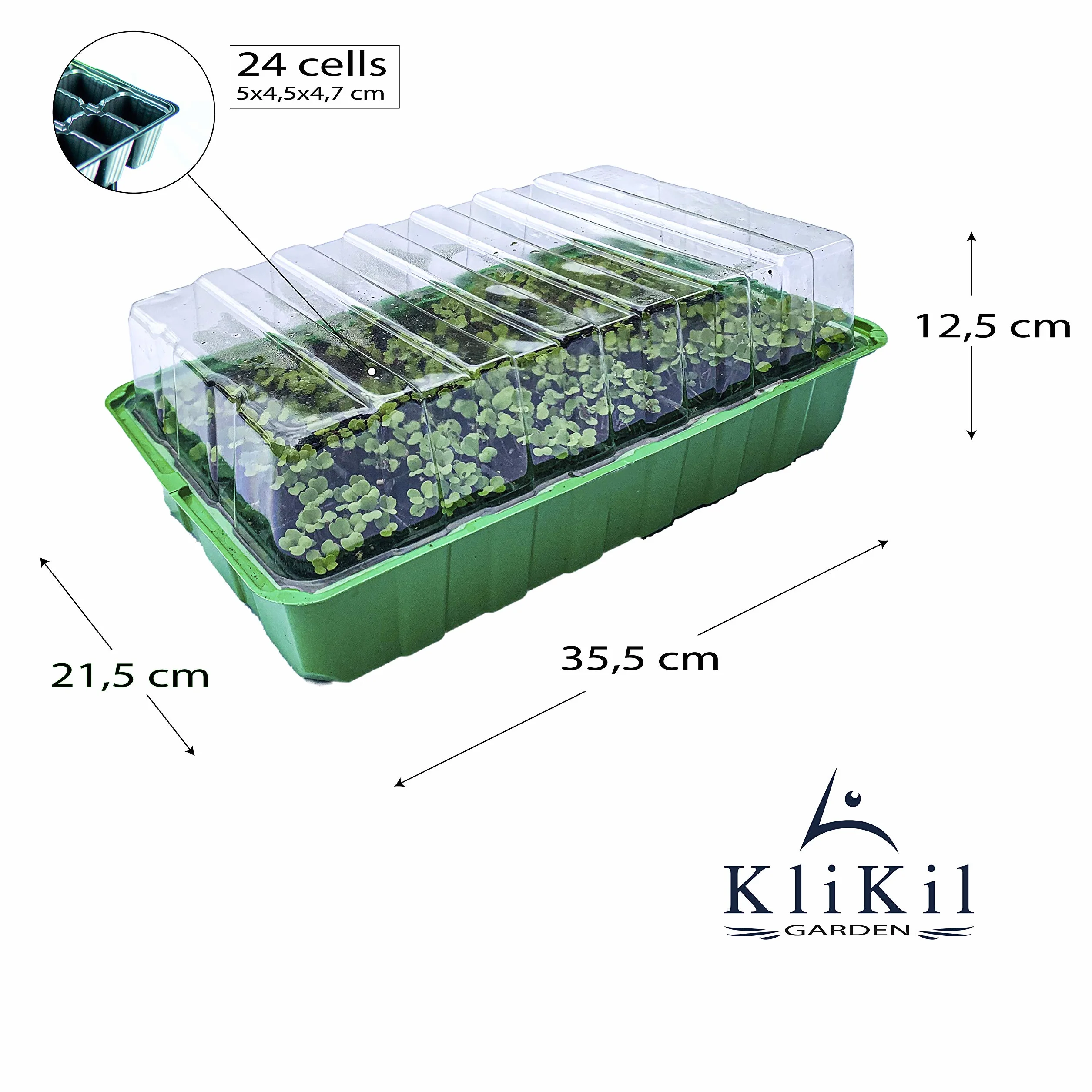 Bac à semis Serre pour Potager Extérieur/Intérieur avec 3 Plateaux, 3 Récipients Plastique Transparent et 3 Plateaux de Serre pour 24 Pots - Mini Serre