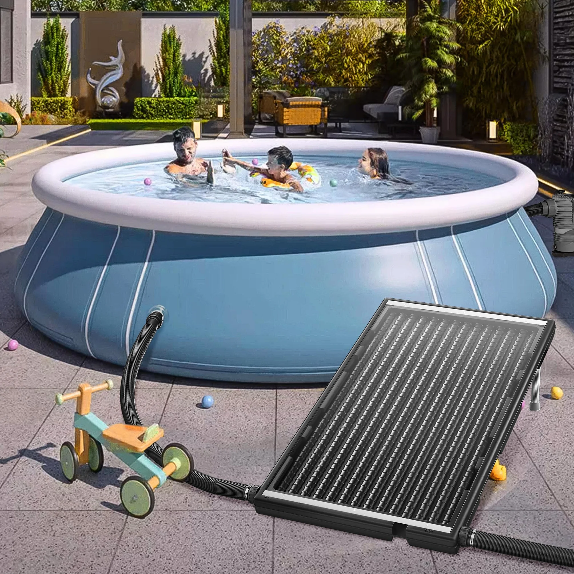 Chauffage solaire de piscine avec trépied et tuyau - Capacité max. 15 litres - Panneau solaire complet pour eau chaude