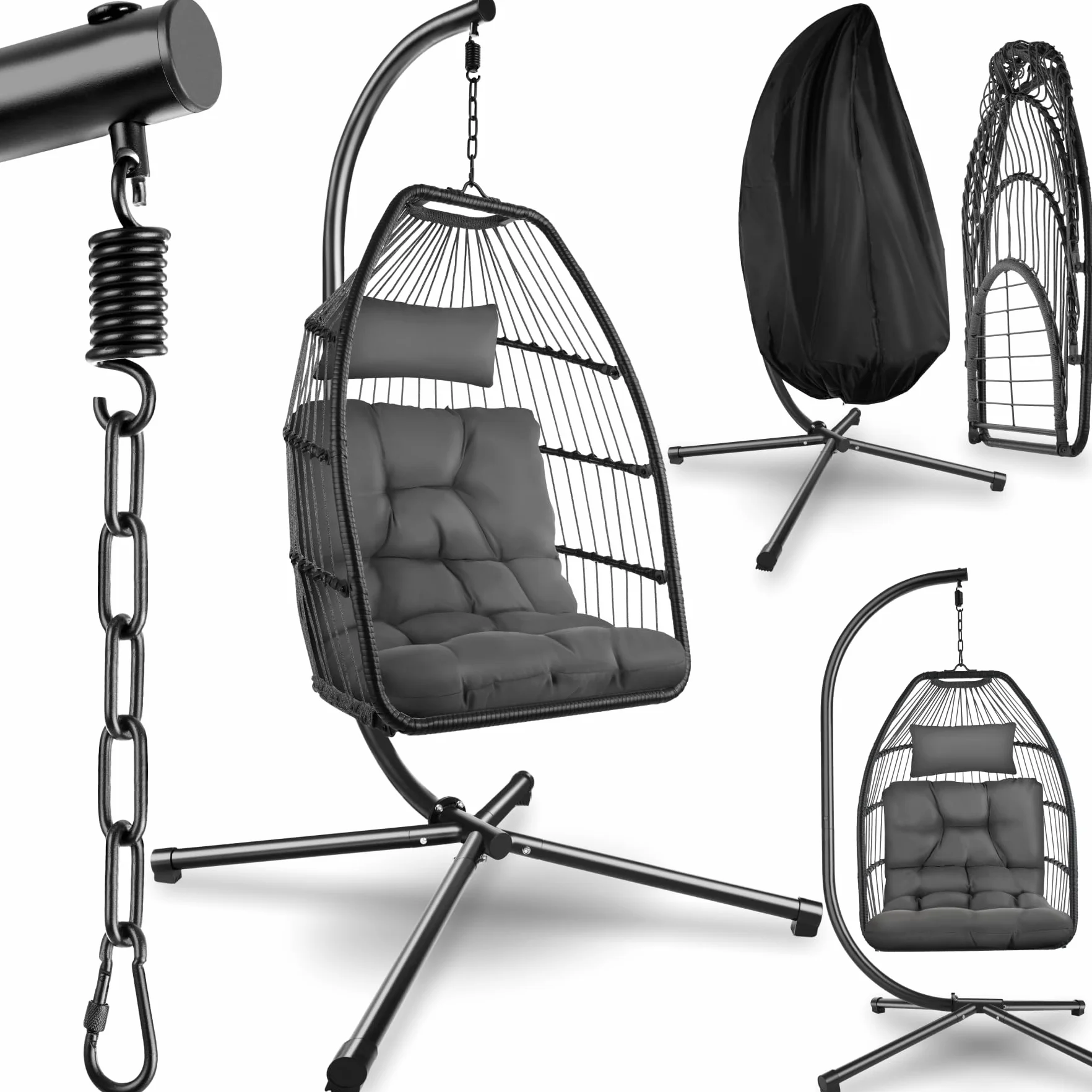 Tectake Fauteuil Oeuf Suspendu Chaise Hamac Balancoire Cocooning avec Structure en Acier et Coussin Épais