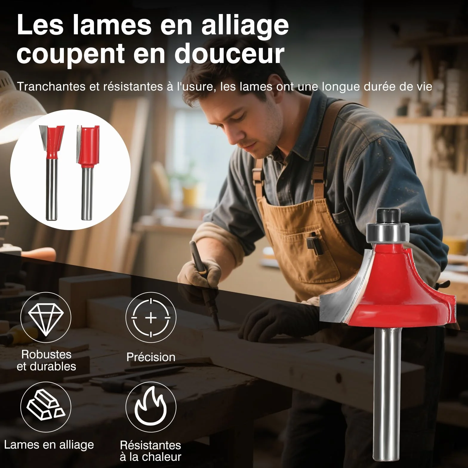 Lot de 12 Fraises Carbure pour Défonceuse - Queue de 6 mm, Coffret Bois pour Embouts de Fraisage Professionnel, Accessoires pour Travail du Bois, MDF & Plastique
