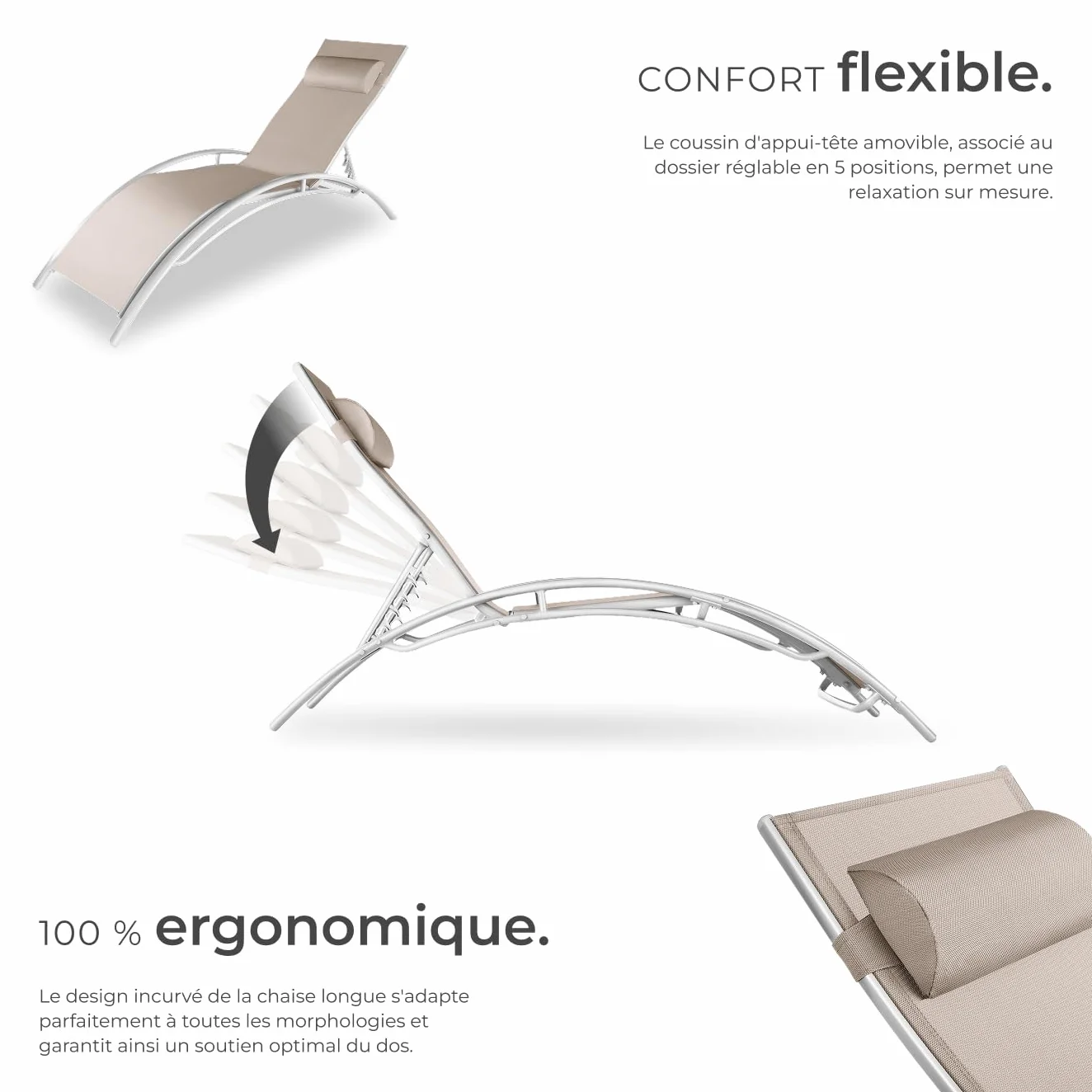 Tectake Set de 2 Chaise Longue Bain de Soleil Jardin avec Appuie-tête Inclinable Beige