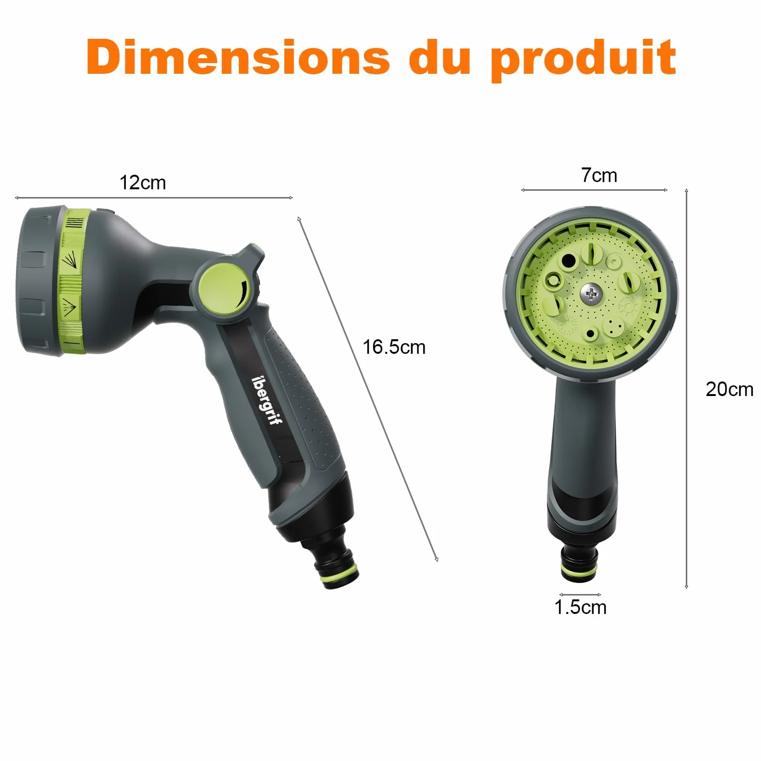 Ibergrif M22211 Pistolet d'arrosage 8 Fonctions Noir/Vert