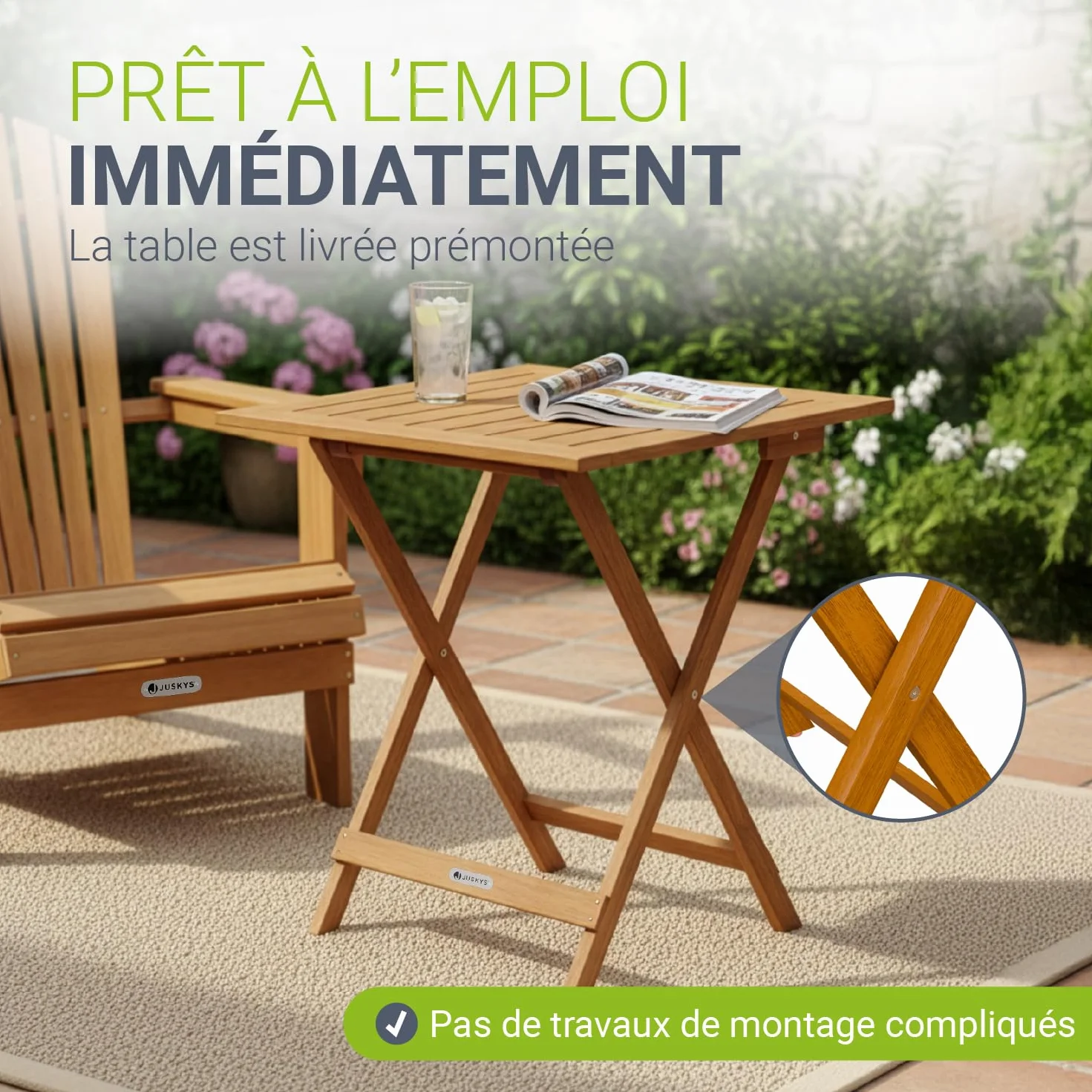 Table d'appoint extérieur Zadar XL Acacia traité 76 x 60 x 60cm Pliable Balcon Terrasse