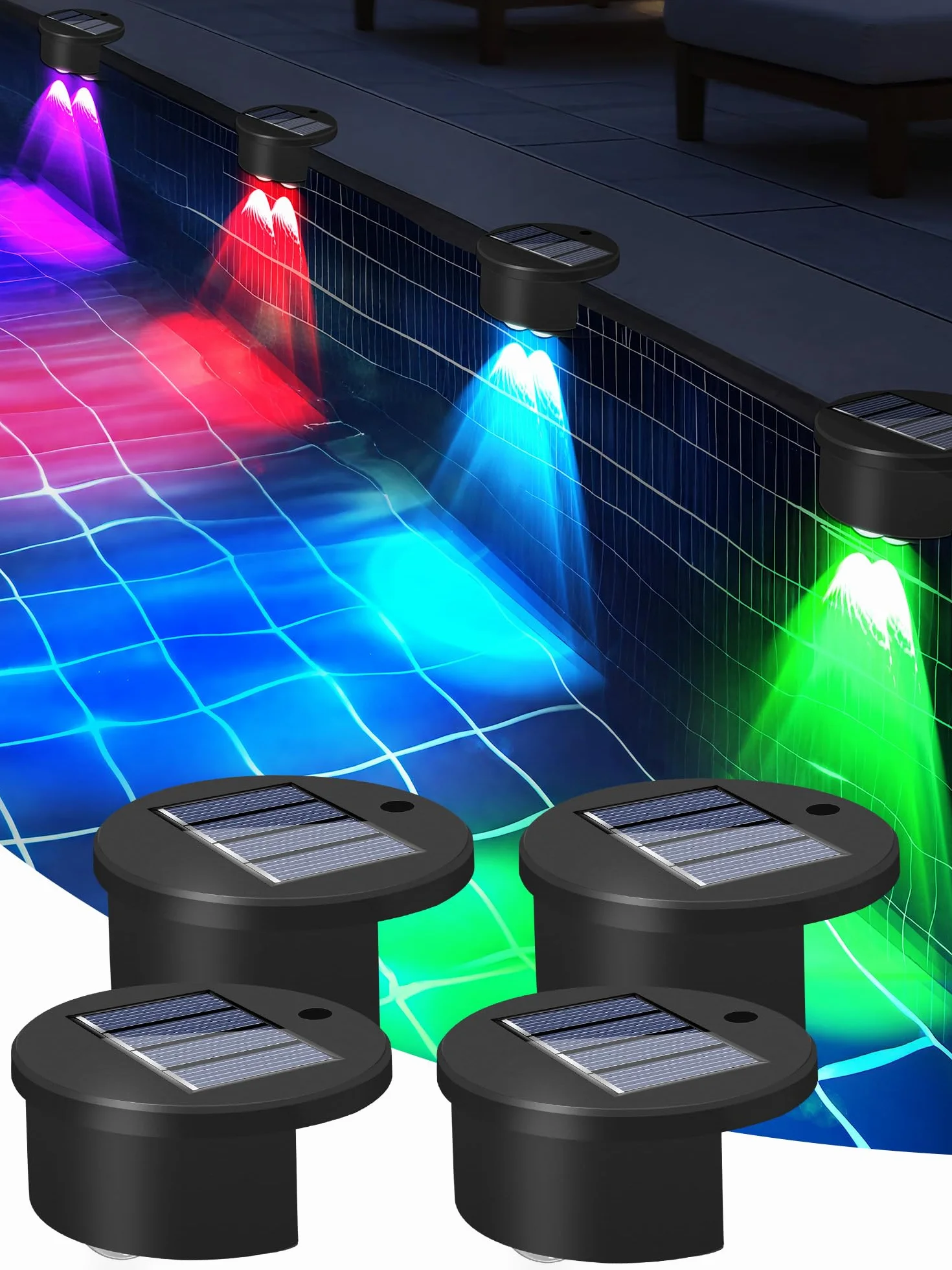 Lampe Solaire RGB LED Extérieure Lot de 4 pour Terrasses Piscines