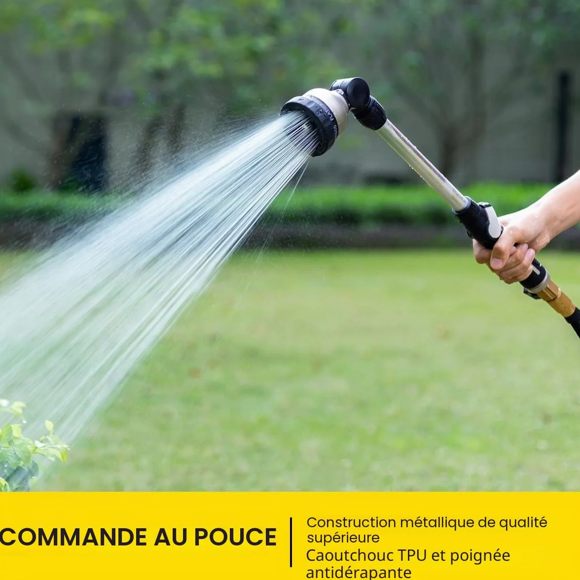FANHAO Pistolet arrosage métal 9 modèles réglables, pulvérisation allongé débit d'eau contrôlable Noir