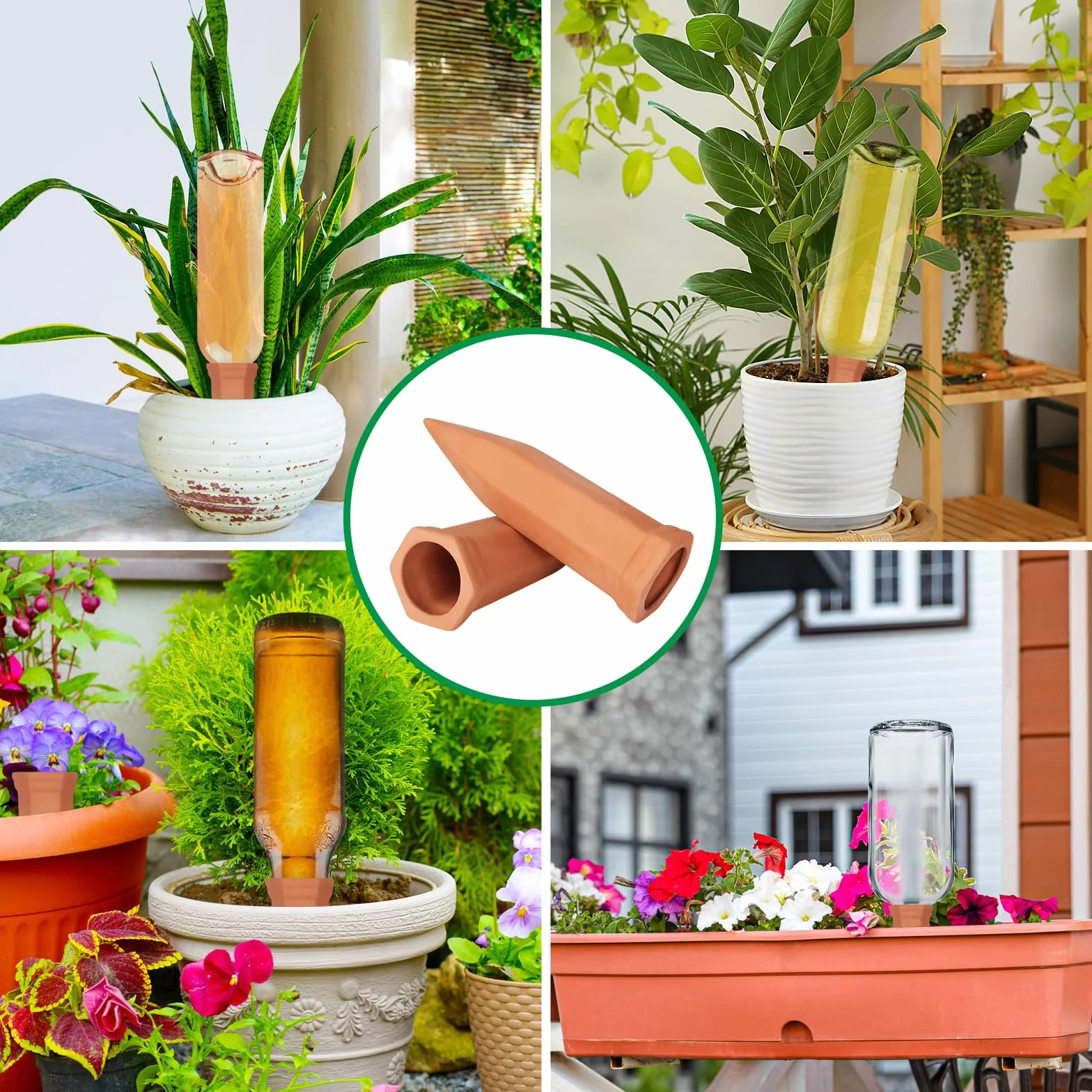 Lot de 10 Cônes d'Arrosage en Argile pour Plantes d'Intérieur, Goutte à Goutte Bouteille