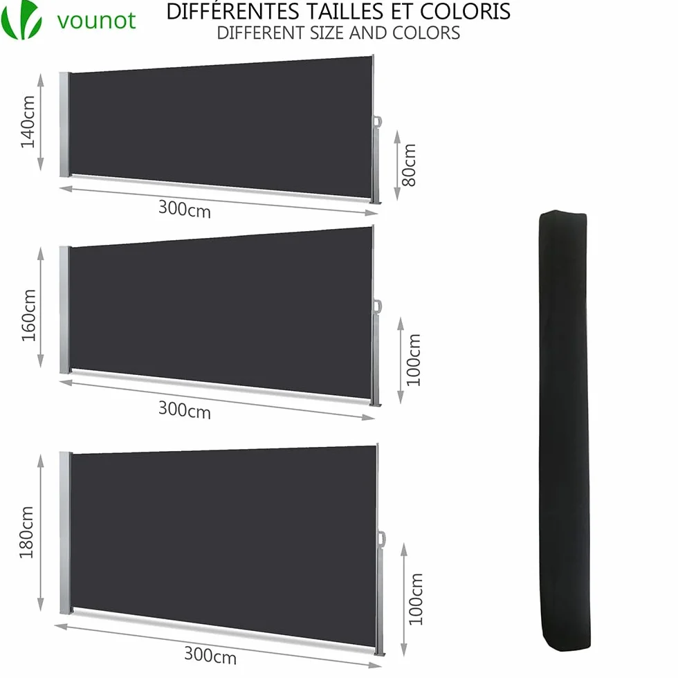 Paravent Rétractable Protection Solaire 140x300cm Auvent Rétractable Brise Vue Balcon Jardin Terrasse Anthracite