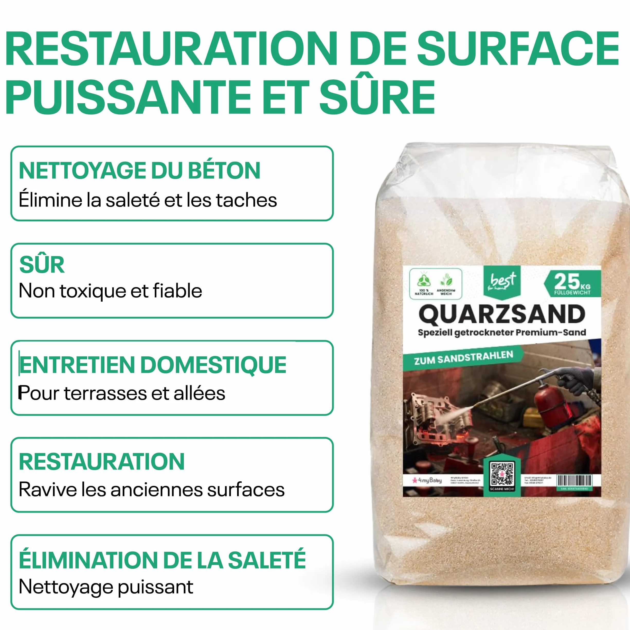 Quartz Sable pour Sableuse 25kg | Sable de Sablage Fin (0,8-1,4) | Agent Réutilisable pour Pistolet | Abrasif pour Bois, Métal