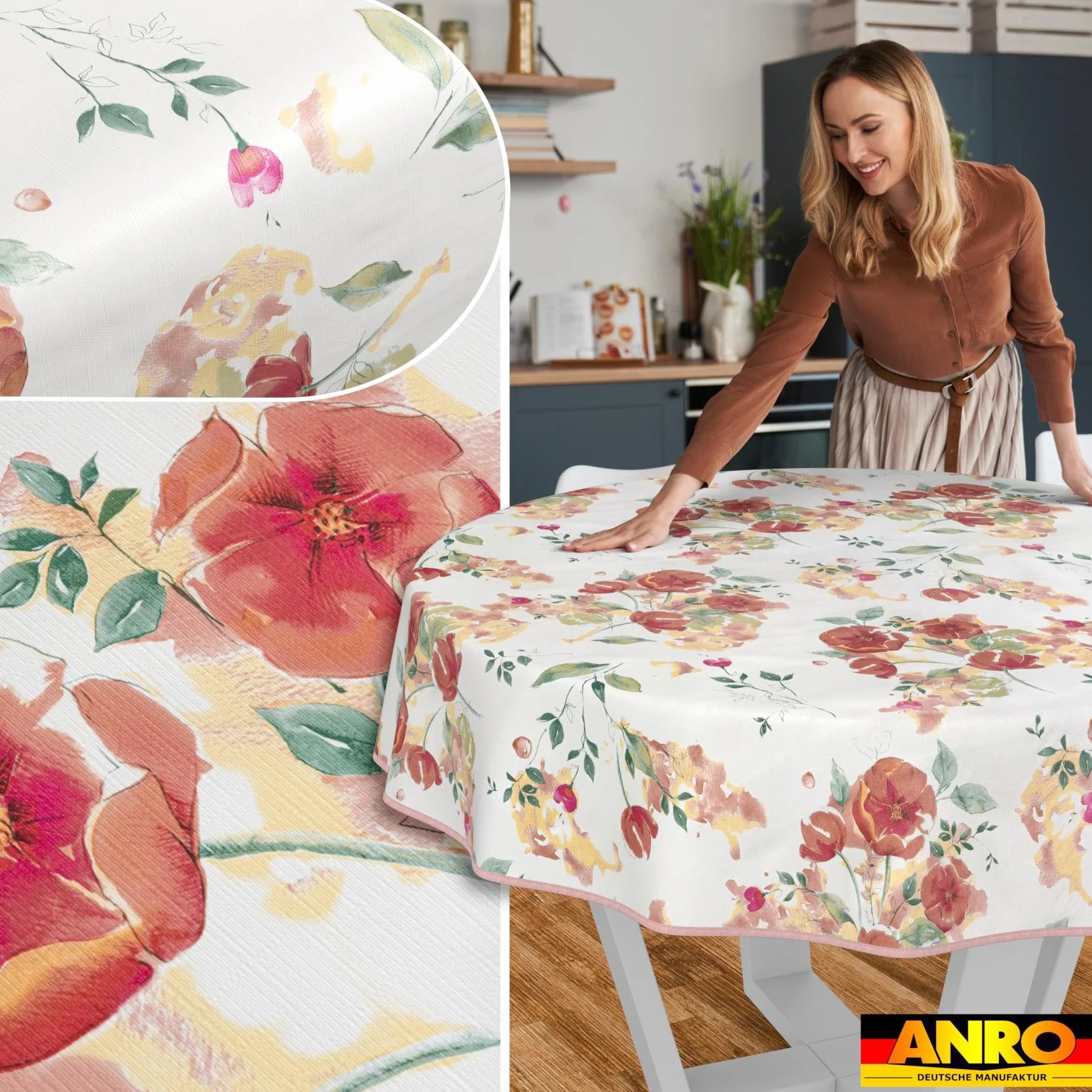Nappe en Toile cirée Lavable Imperméable Effet Lotus Ronde 140 cm