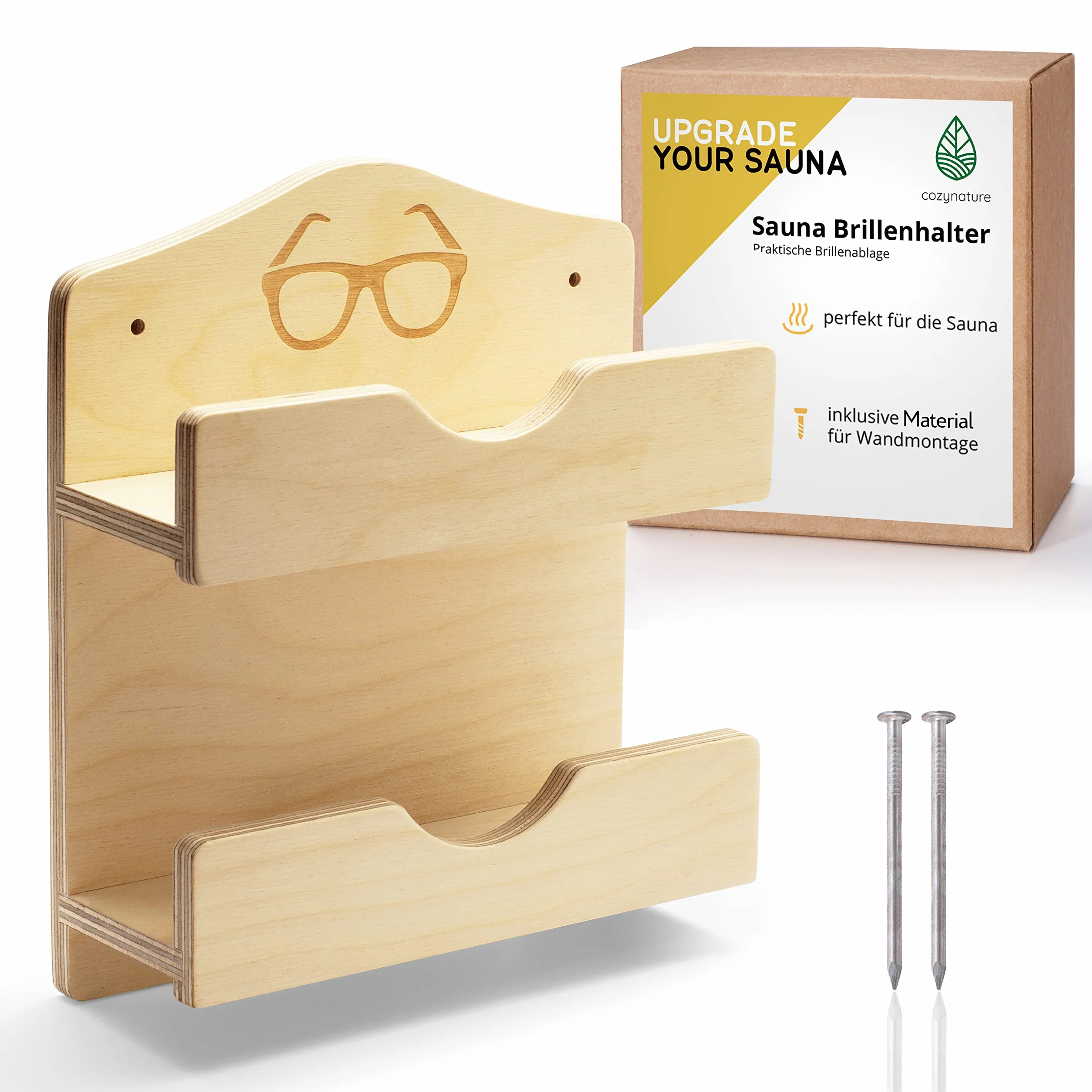 CozyNature Porte-lunettes de sauna en bois pour 2 personnes avec accessoires de montage