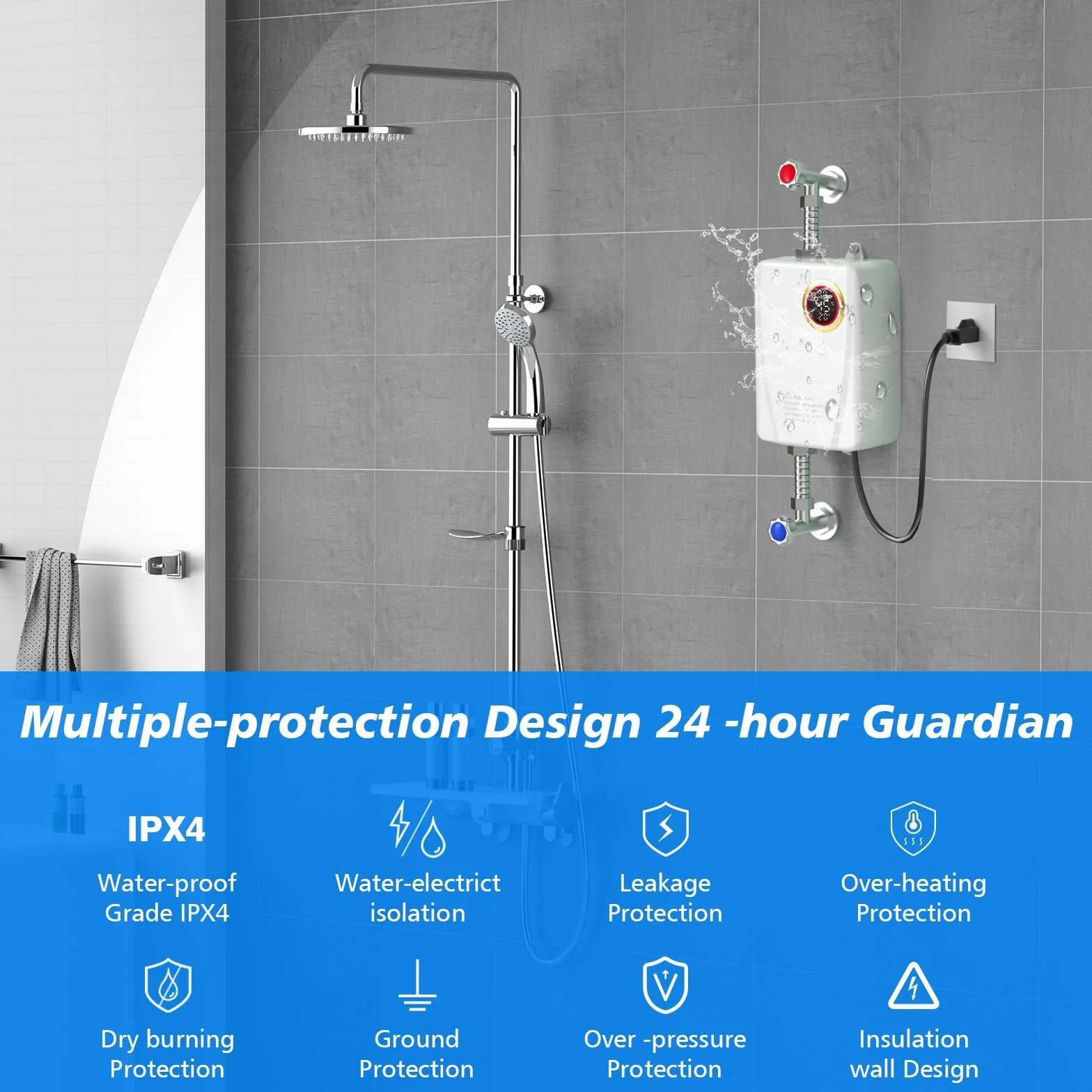 Chauffe-eau électrique 220V 3500W sans réservoir instantané avec écran numérique