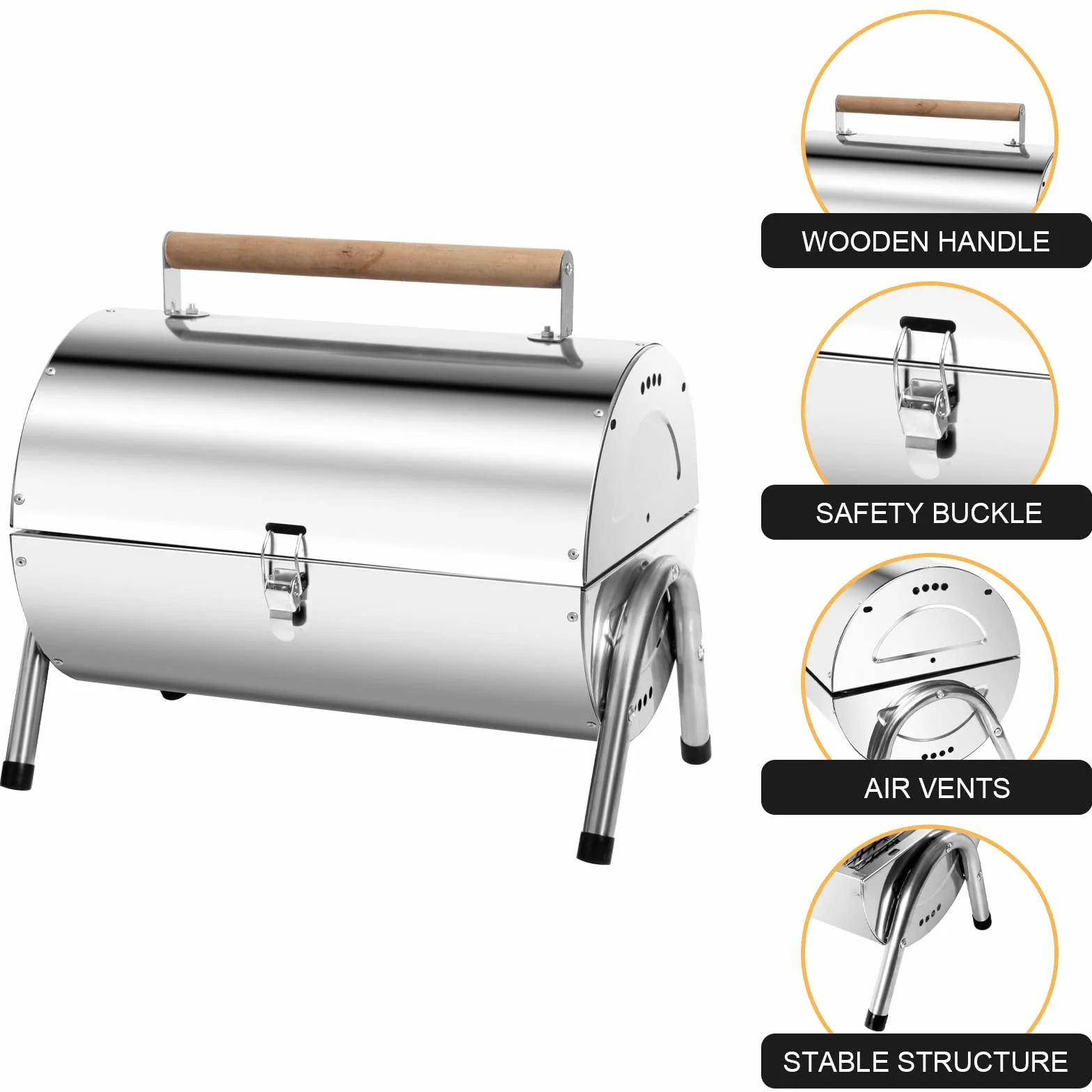 Barbecue Portable 2 en 1 Inox BBQ Grill Mini Charbon pour Jardin Balcon Voyage Camping Argent
